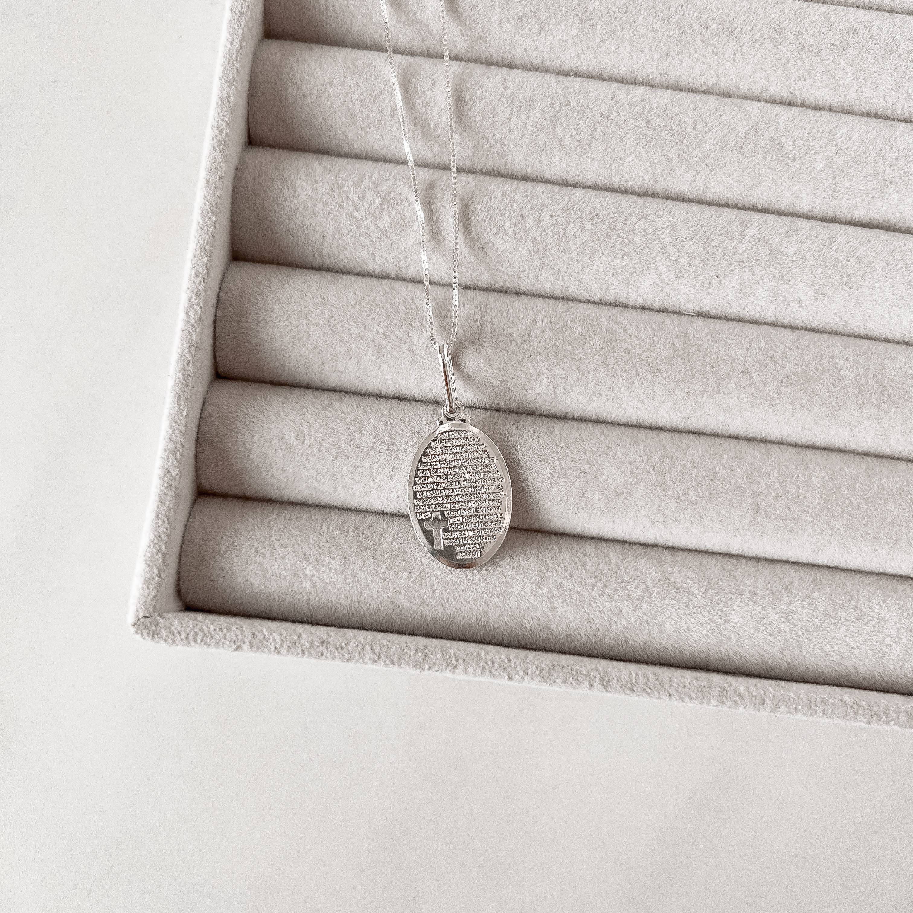 Imagem Secundária Colar pingente medalha Pai Nosso oval 23mm 45cm