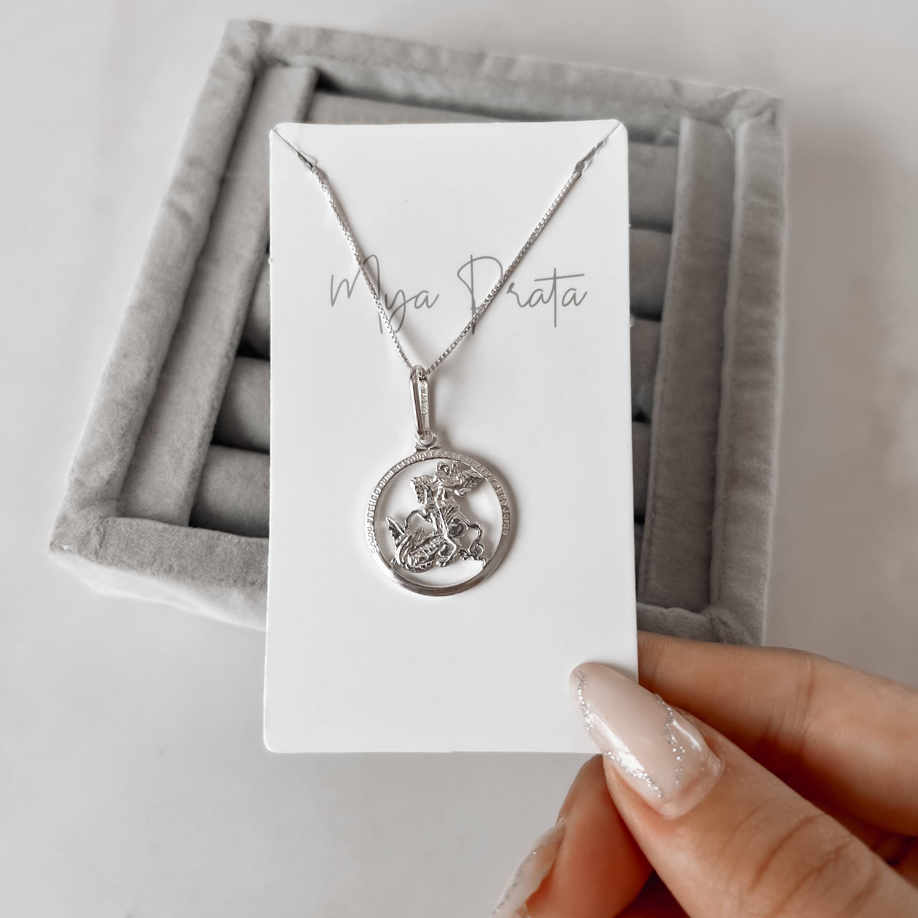 Imagem Secundária Colar pingente medalha vazada São Jorge 23mm 45cm