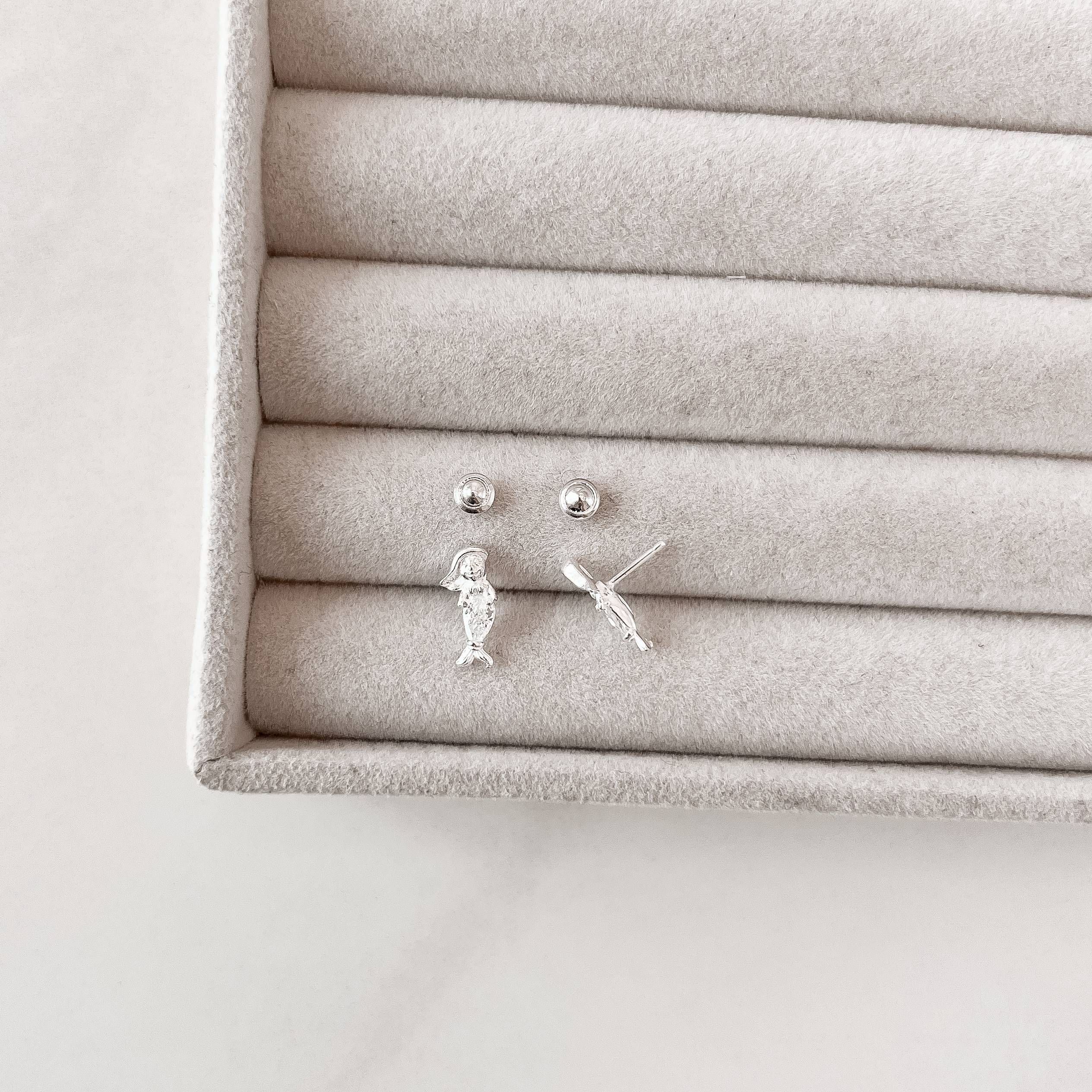 Brinco infantil sereia com zircônia gota cristal 12mm tarraxa baby