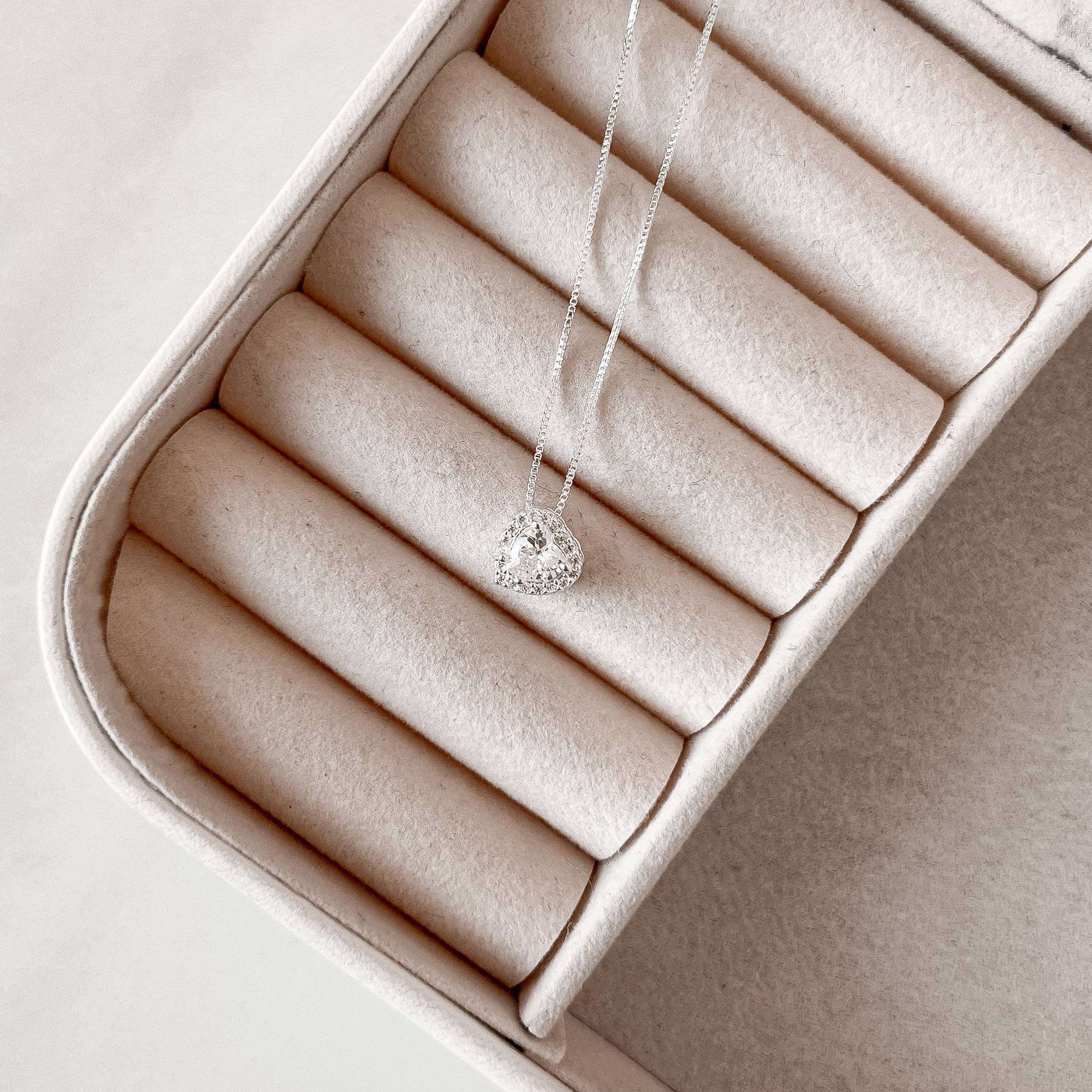 Imagem Secundária Colar zircônia coração de lado cristal com cravejado 9mm 45cm