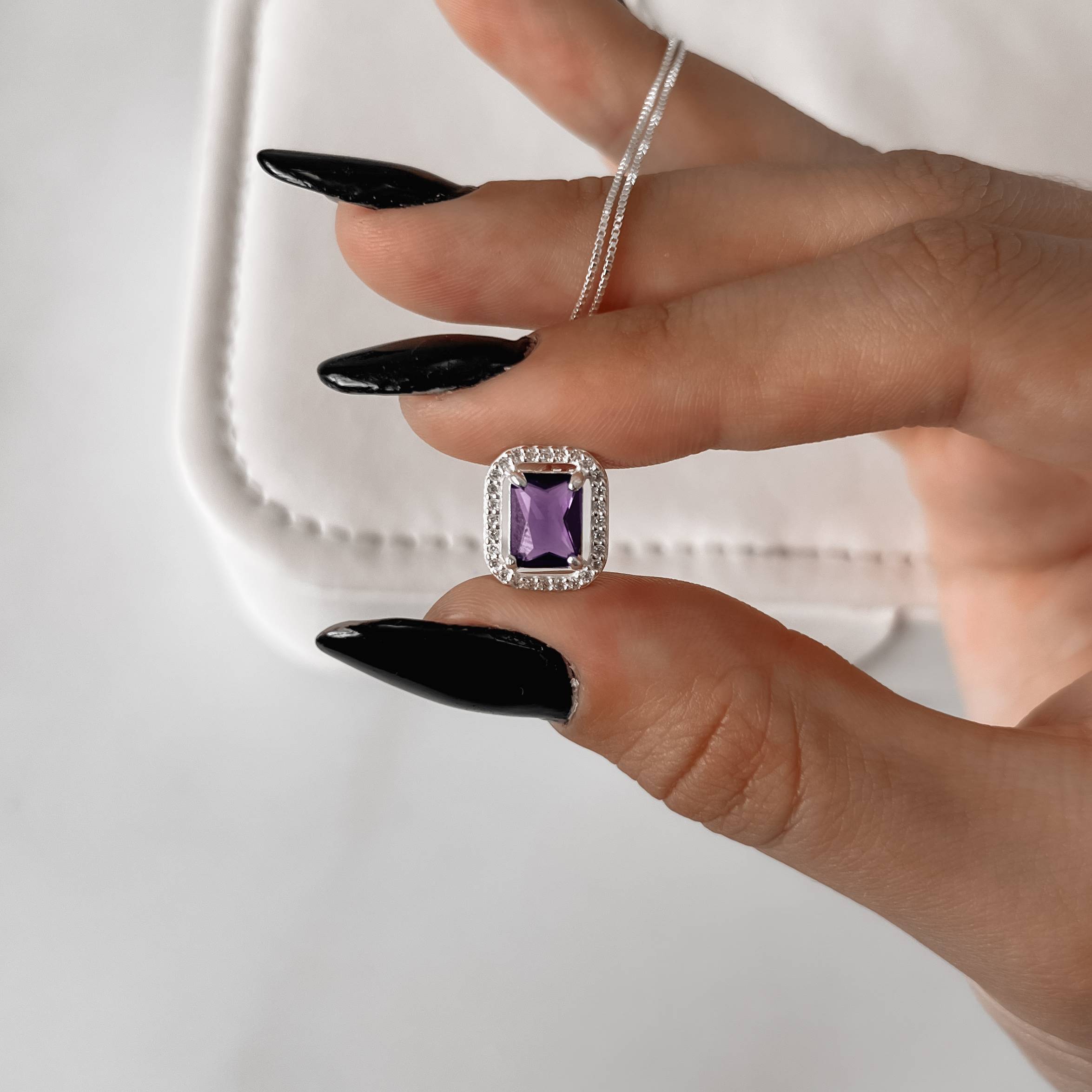 Imagem Colar zircônia retangular ametista com cravejado 13mm 45cm