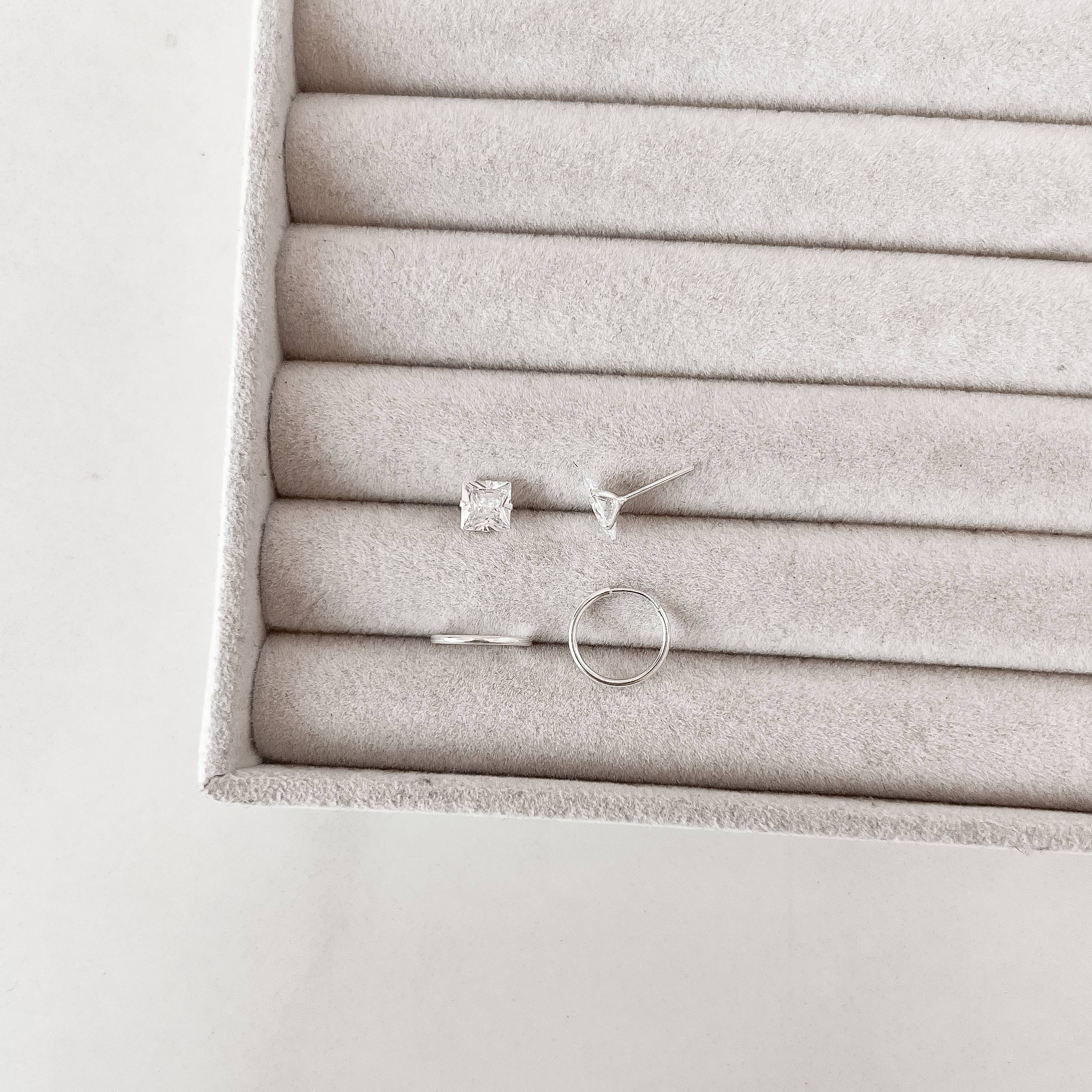 Dupla zircônia quadrada 6mm e argola 12mm