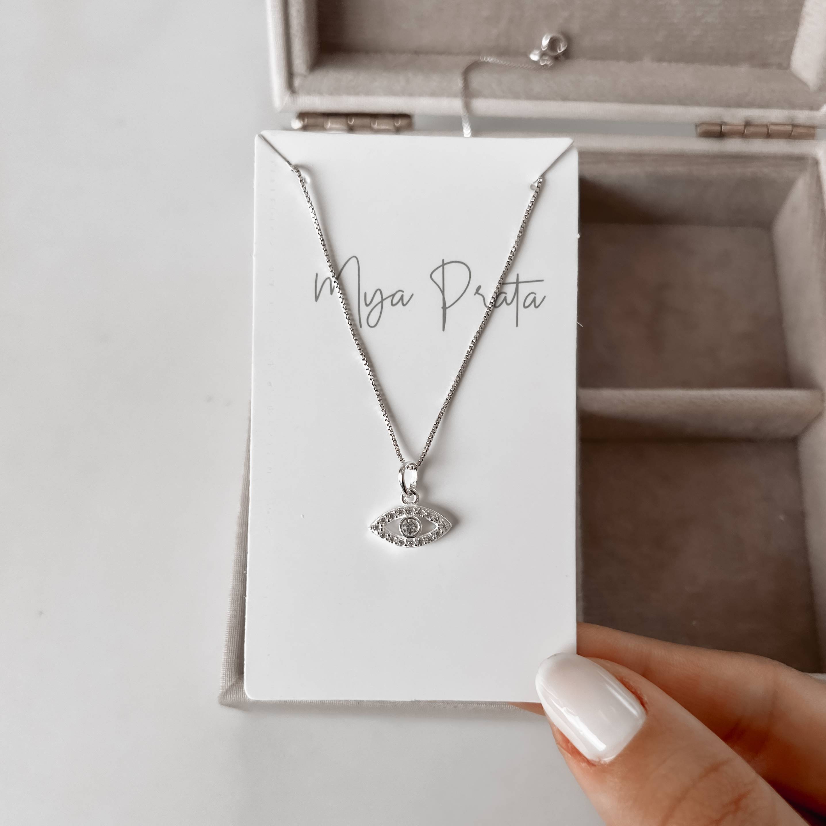 Imagem Secundária Colar pingente olho cravejado 12mm 45cm