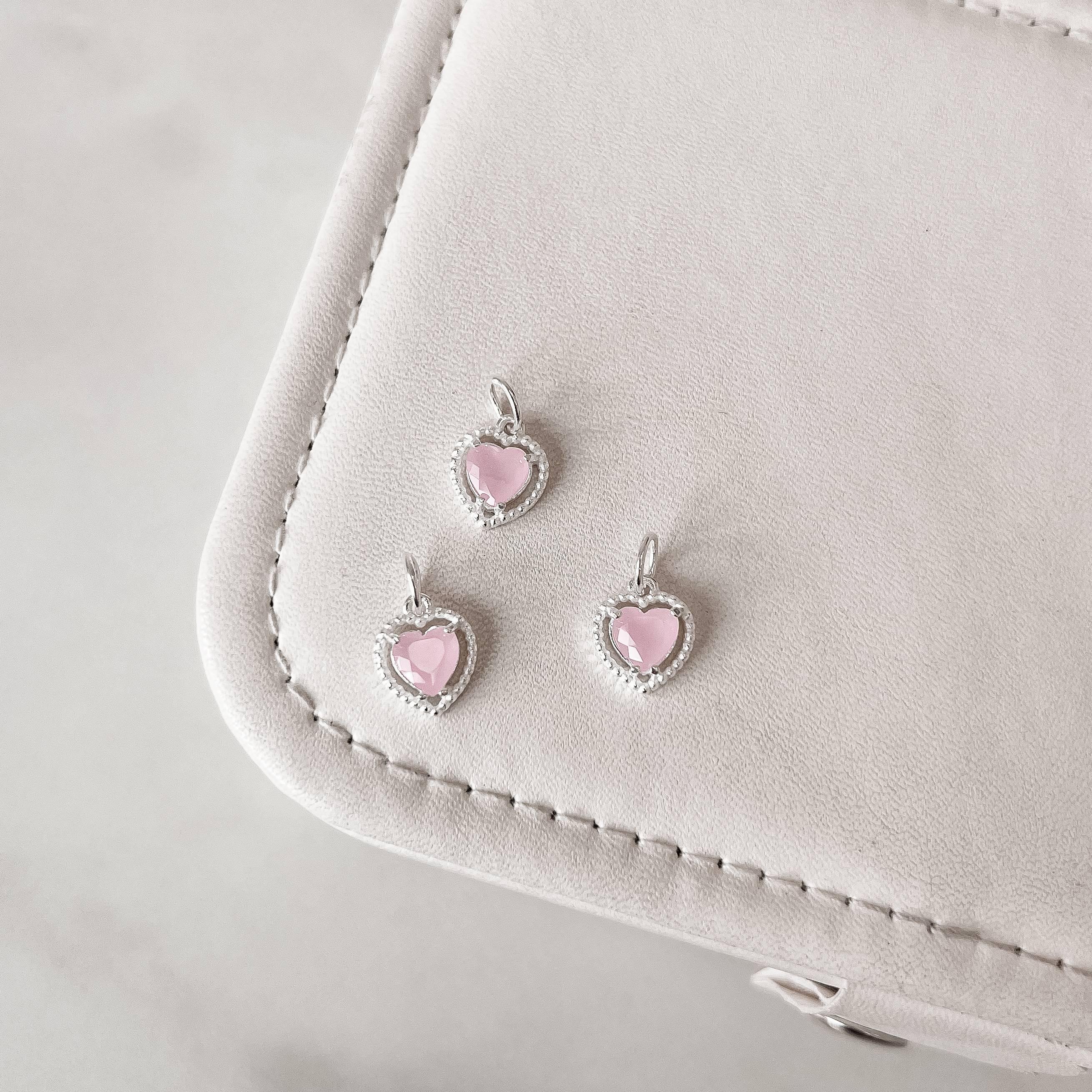 Pingente zircônia coração rosa leitoso 6mm