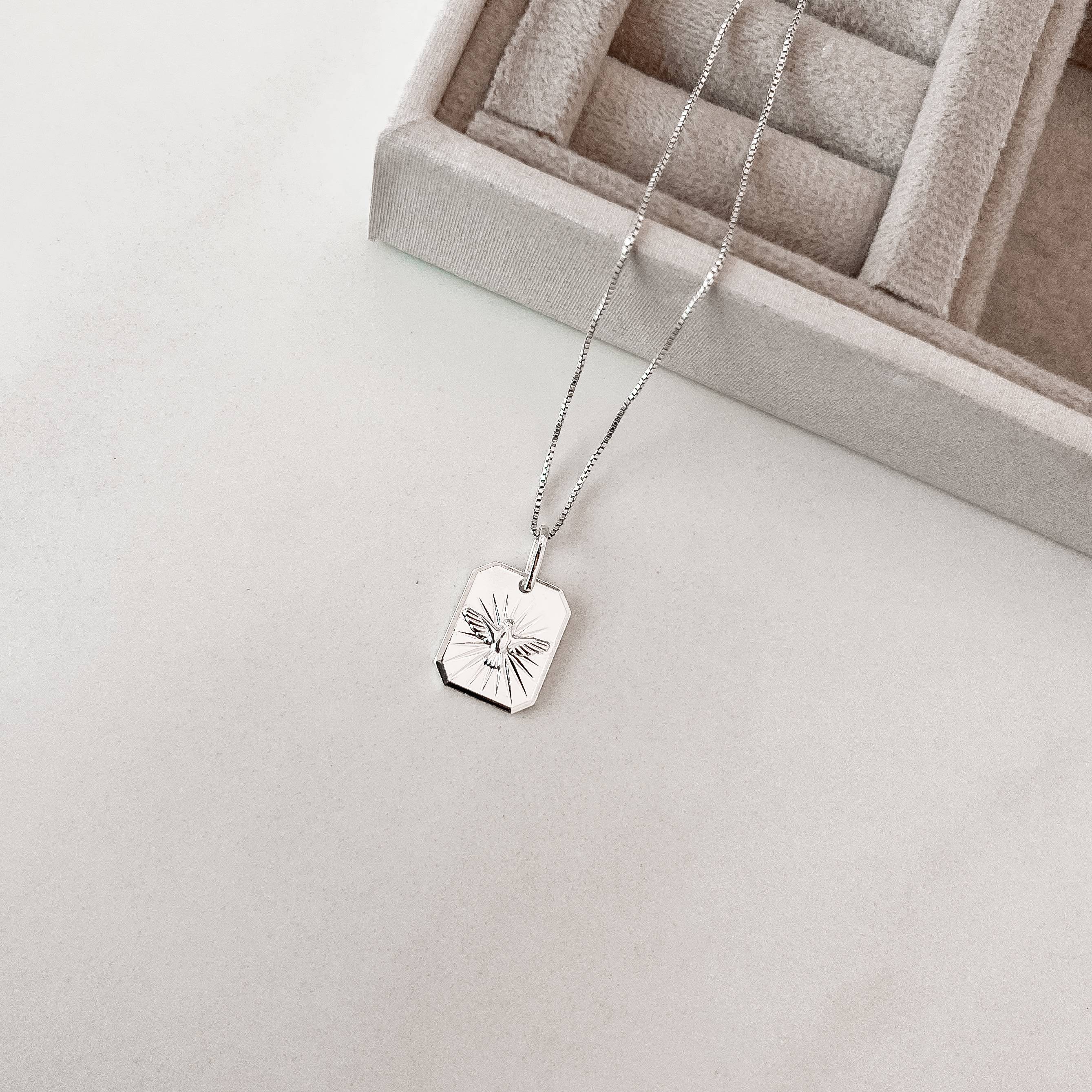 Imagem Colar pingente medalha Espírito Santo desenhado 15mm 45cm