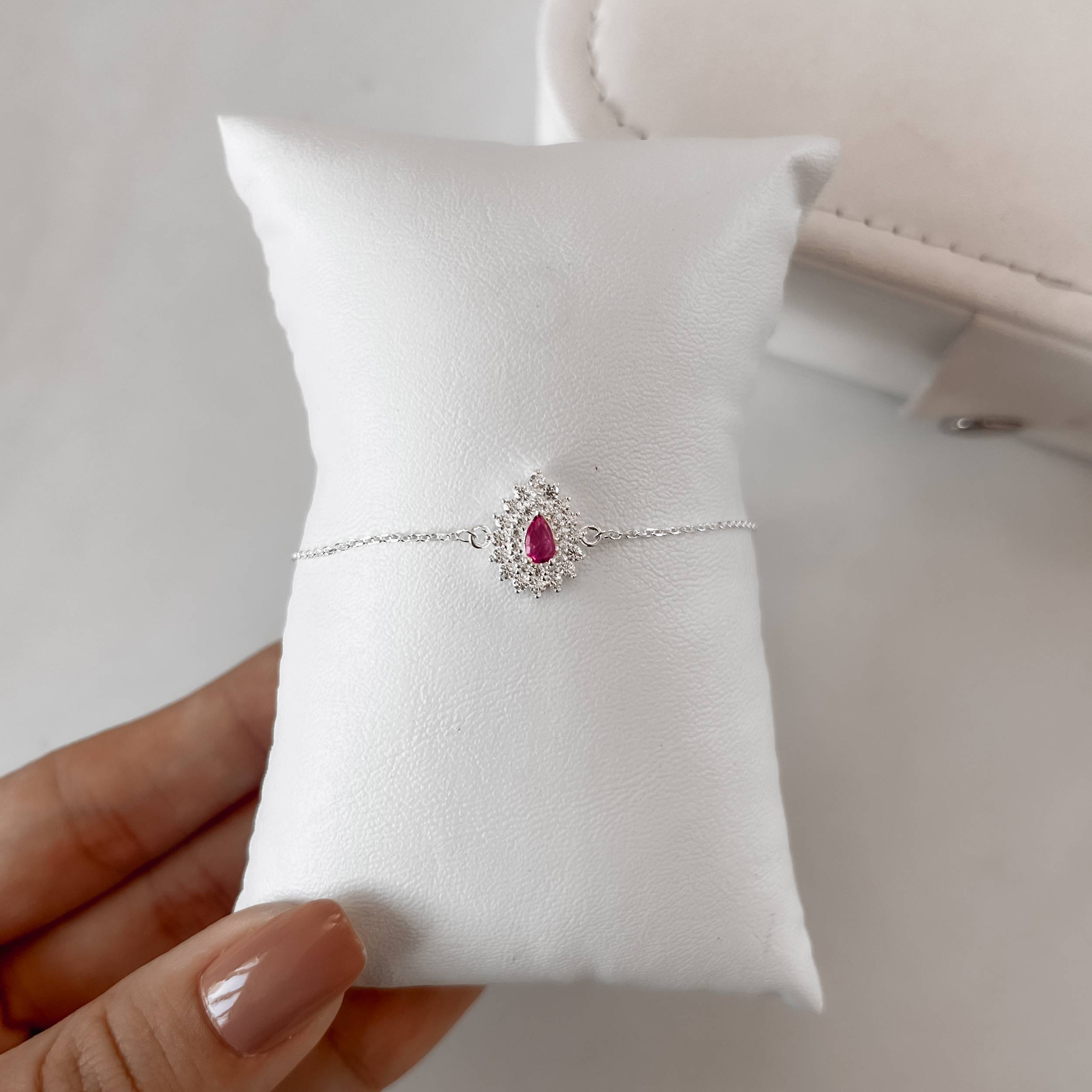 Imagem Secundária Pulseira entremeio zircônia gota rosa com cravejado 13mm