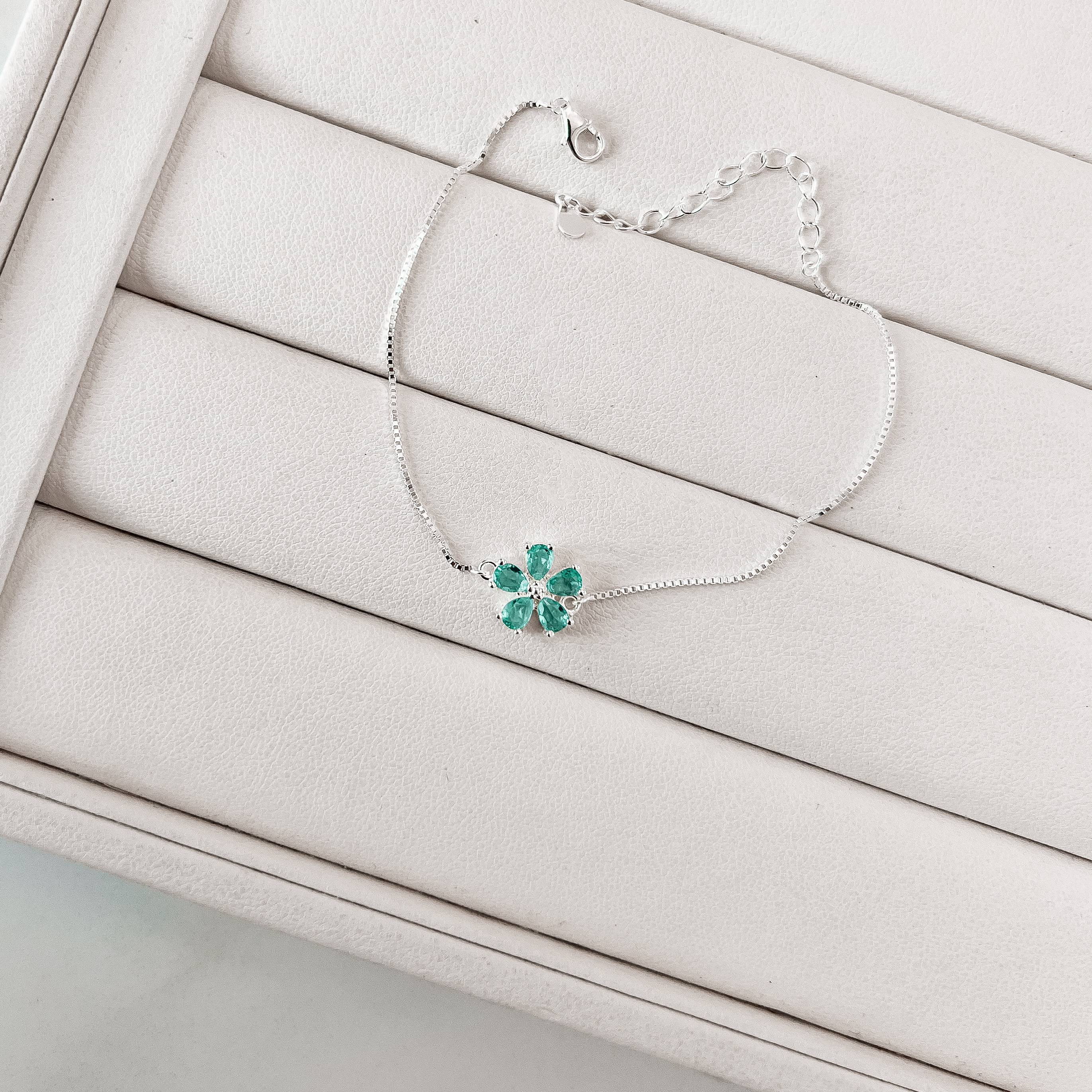 Imagem Secundária Pulseira entremeio flor cravejada turmalina 11mm