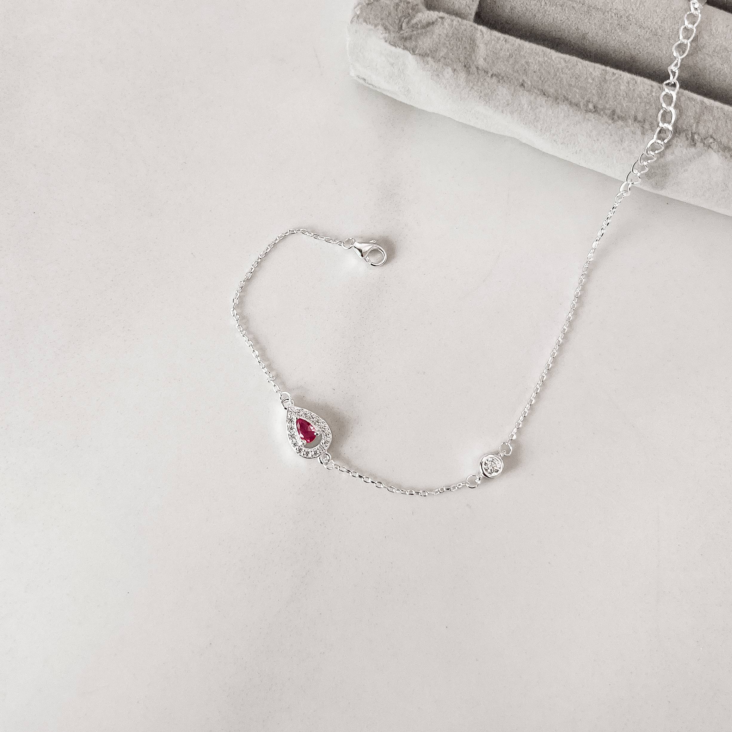 Pulseira entremeio zircônia gota cereja com cravejado 10mm e zircônia redonda 4mm