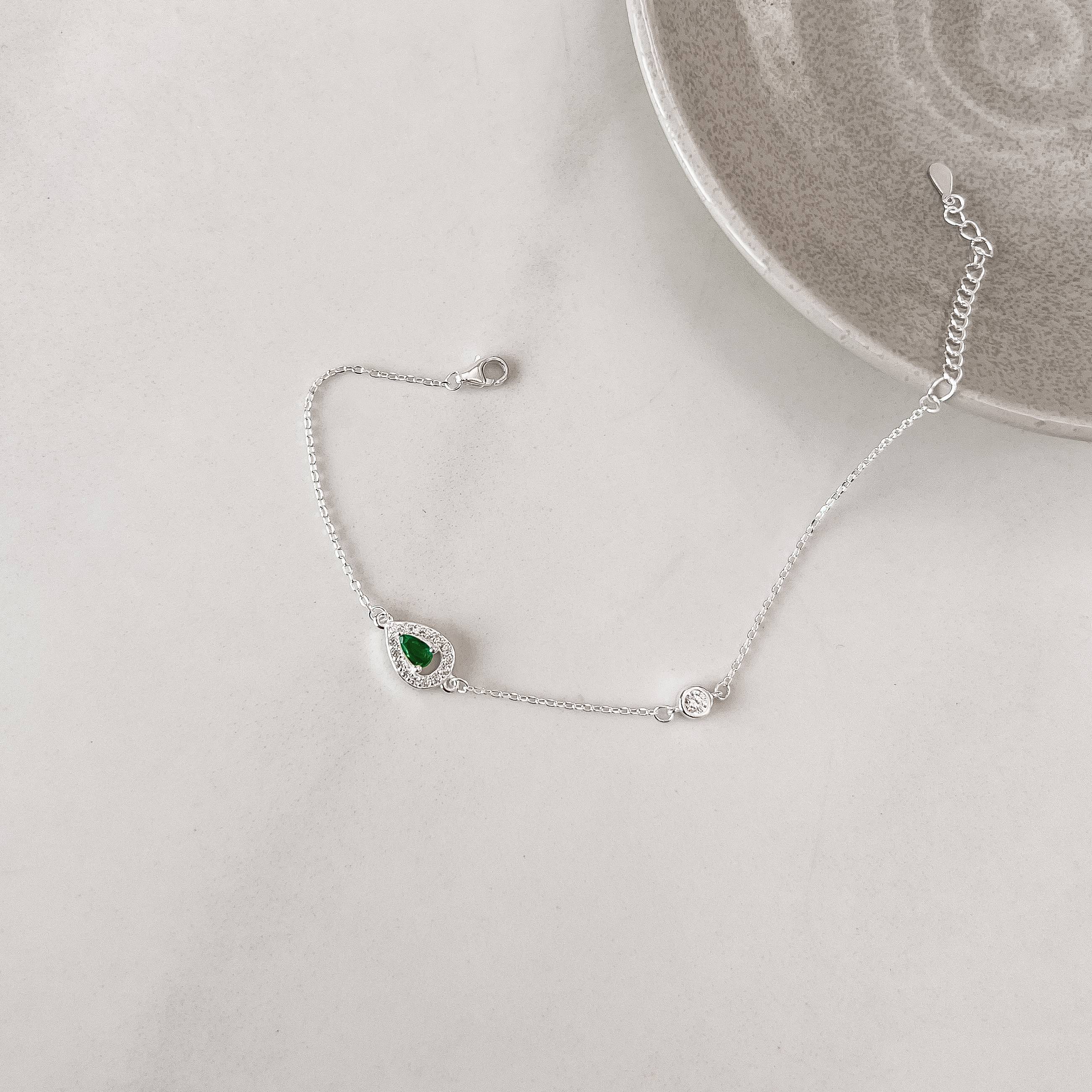 Imagem Pulseira entremeio zircônia gota esmeralda com cravejado 10mm e zircônia redonda 4mm