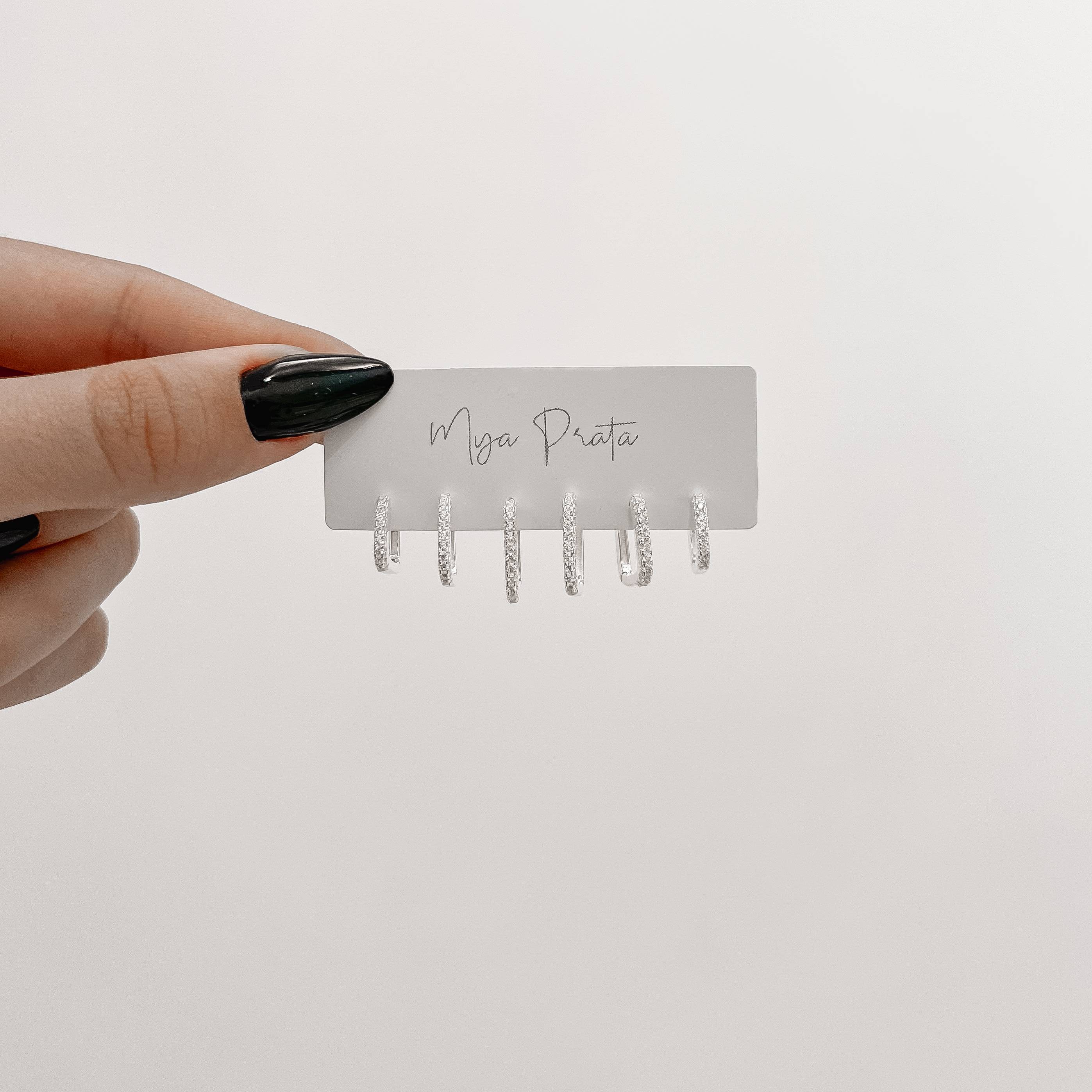 Trio argolas click retangular cravejada 11, 12 e 14mm