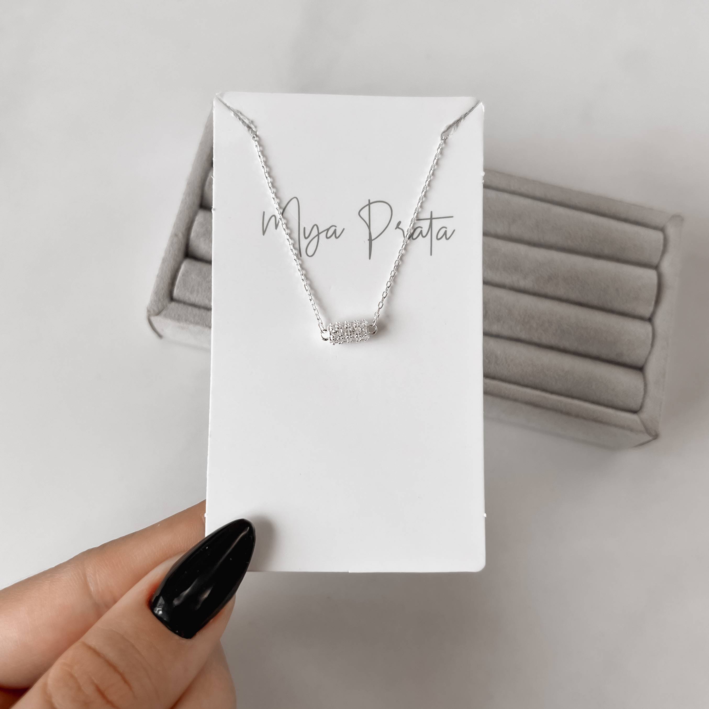 Colar entremeio bastão cravejado 7mm 40+5cm