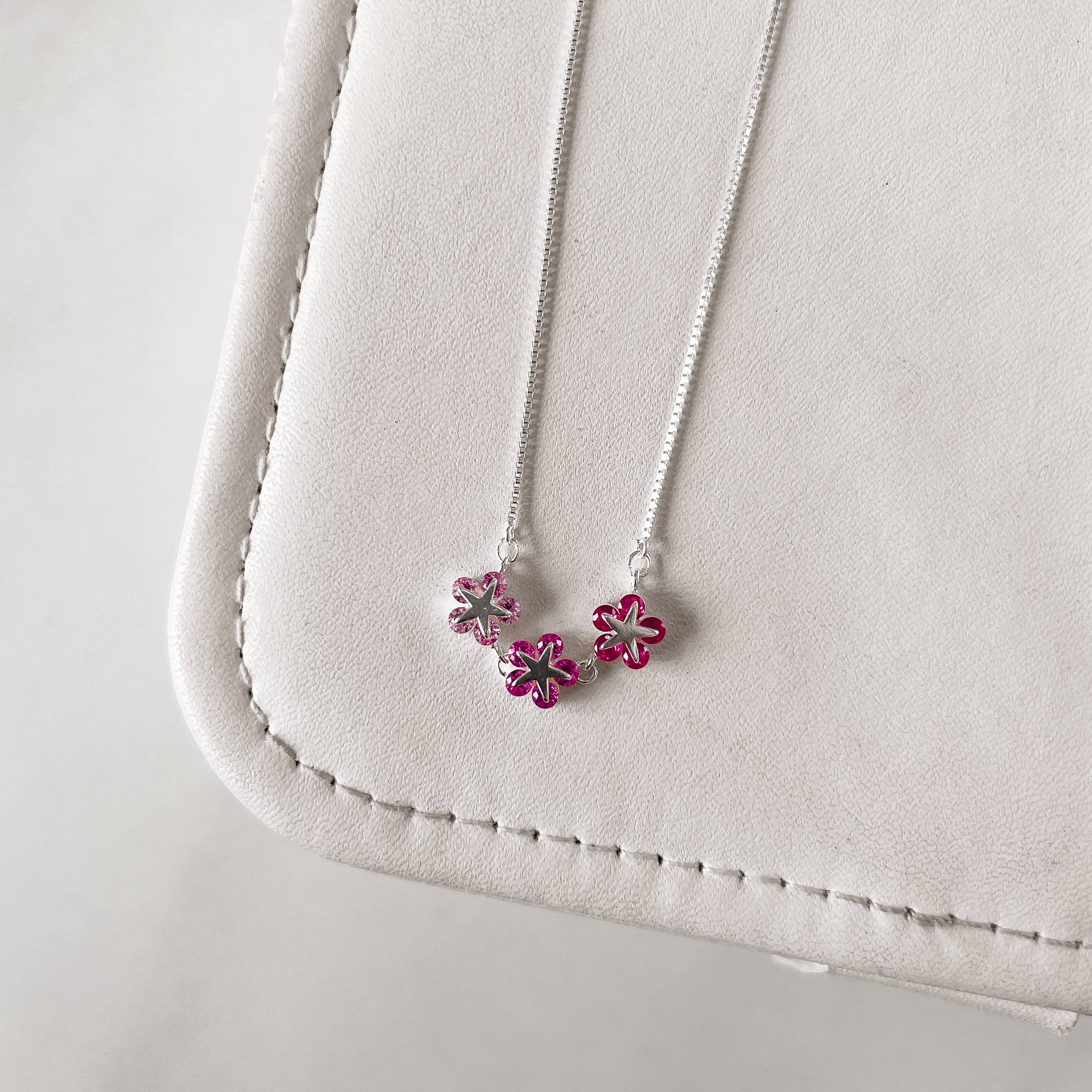 Colar entremeio estrelas cravejadas rosa 25mm v15 40+5cm