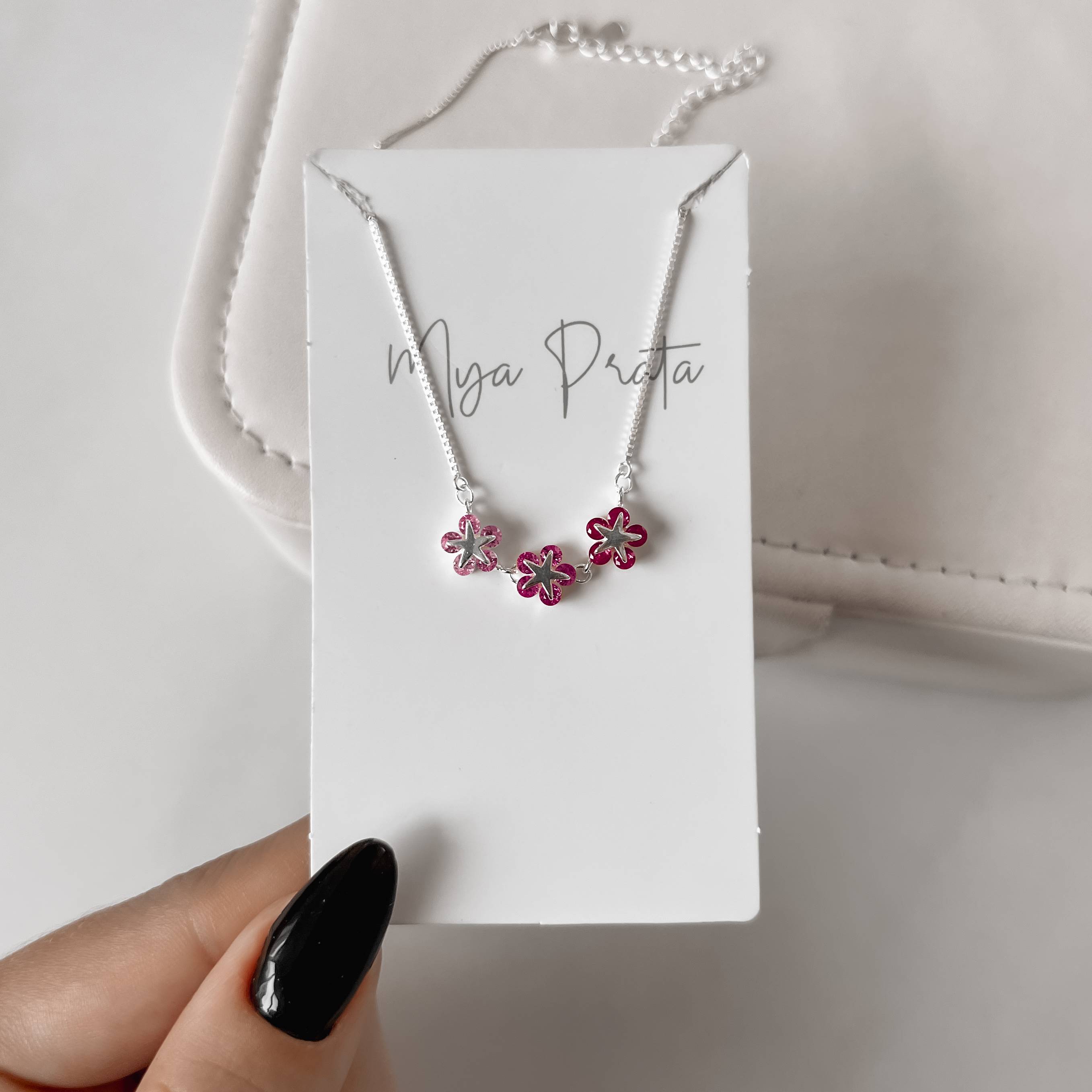 Imagem Secundária Colar entremeio estrelas cravejadas rosa 25mm v15 40+5cm