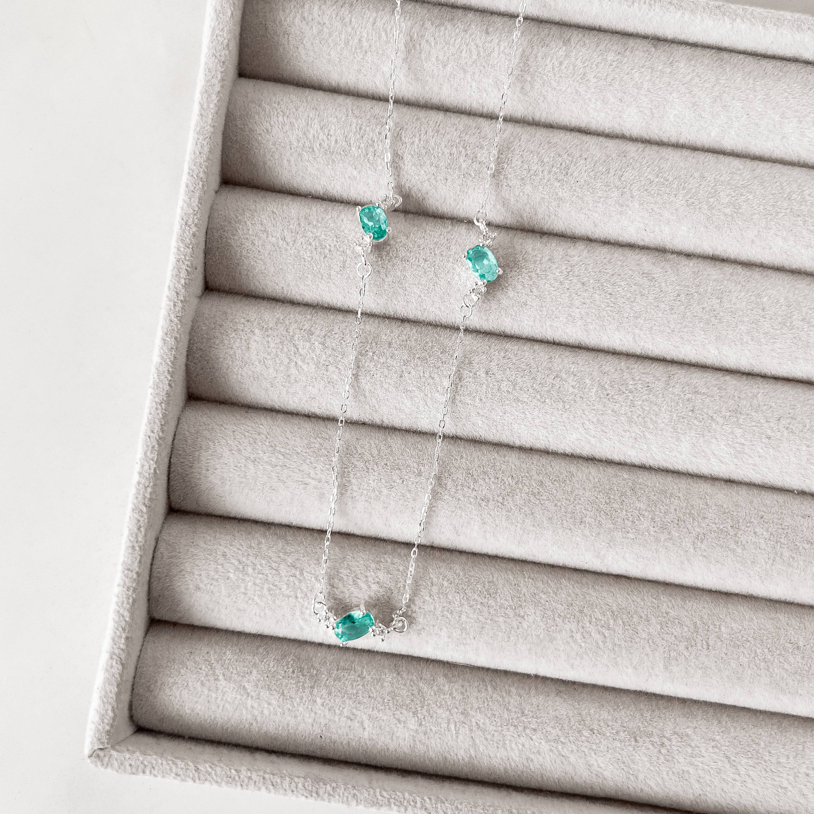 Imagem Colar entremeios zircônia oval acqua e redonda cristal 11mm 40+5cm