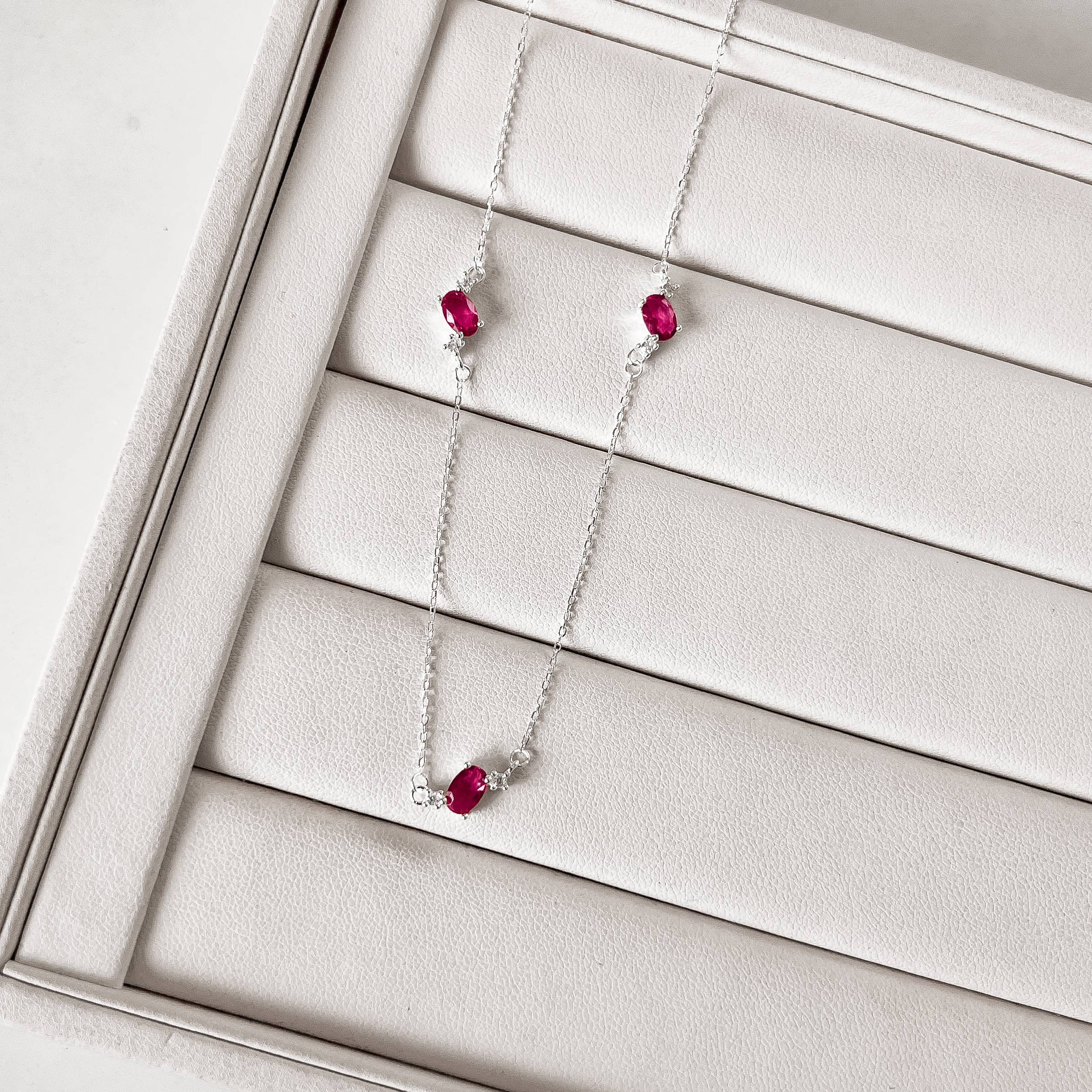 Imagem Secundária Colar entremeios zircônia oval cereja e redonda cristal 11mm 40+5cm