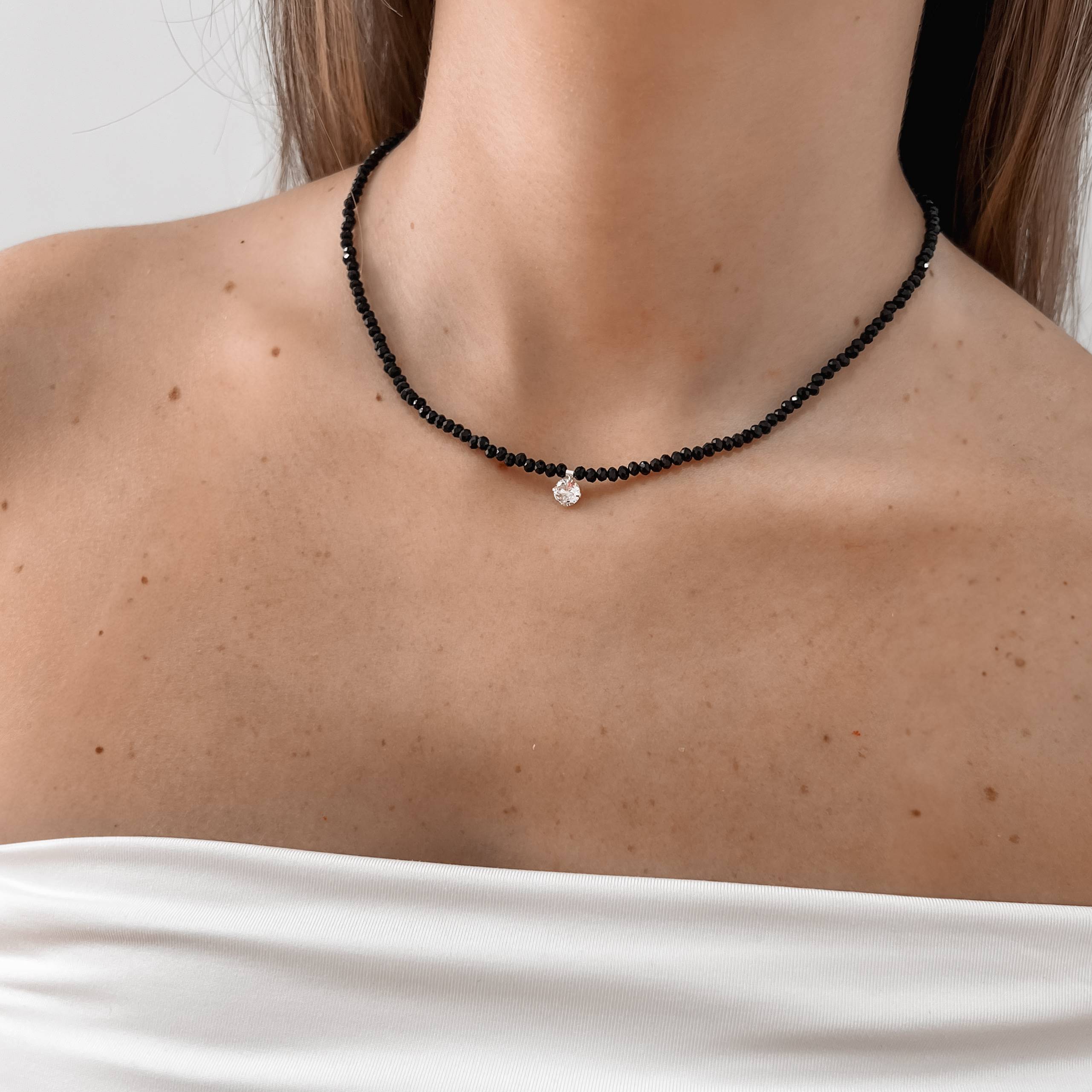 Imagem Secundária Colar cristal ônix 3mm pingente zircônia 6mm 40+5cm