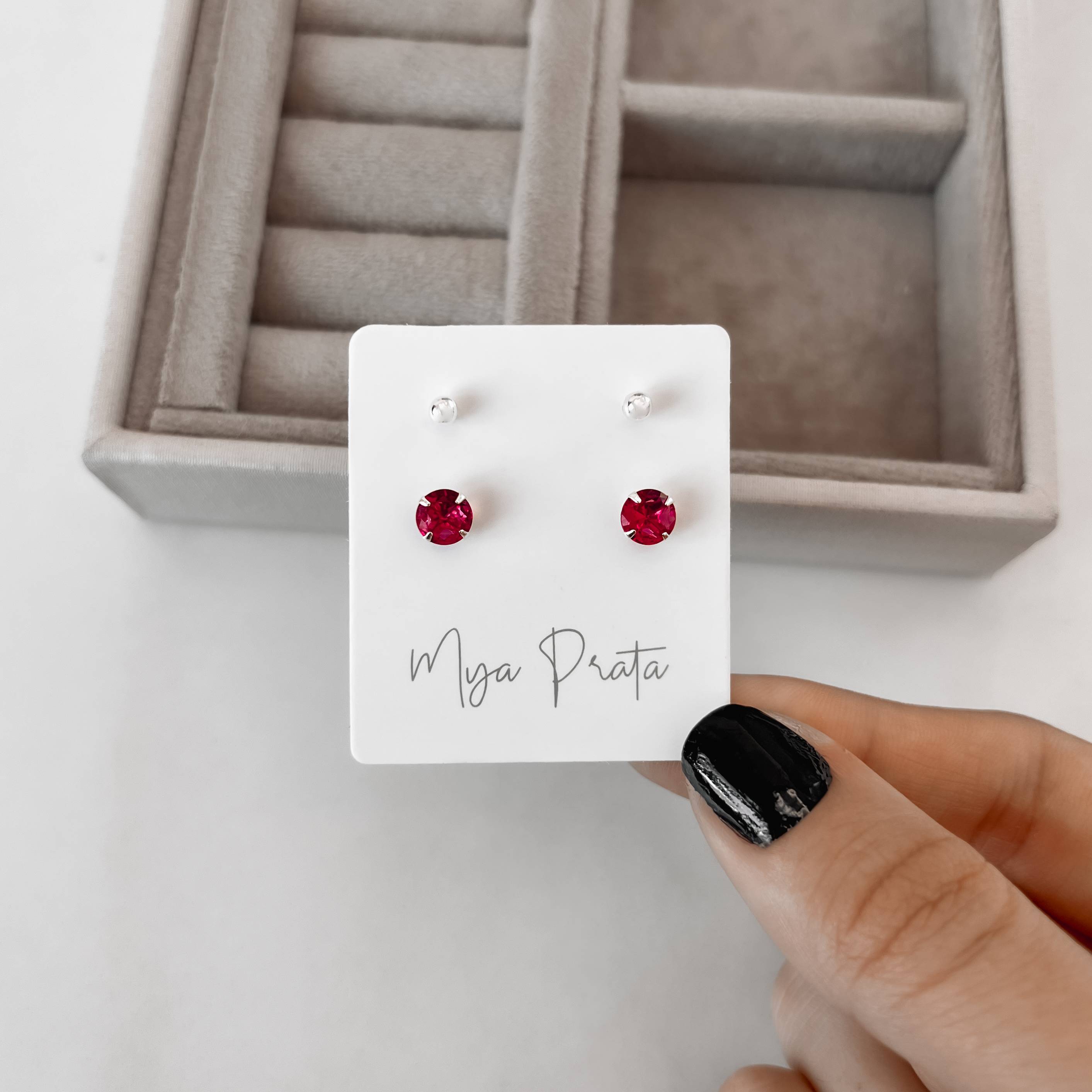 Dupla bola 3mm e zircônia redonda cereja 6mm