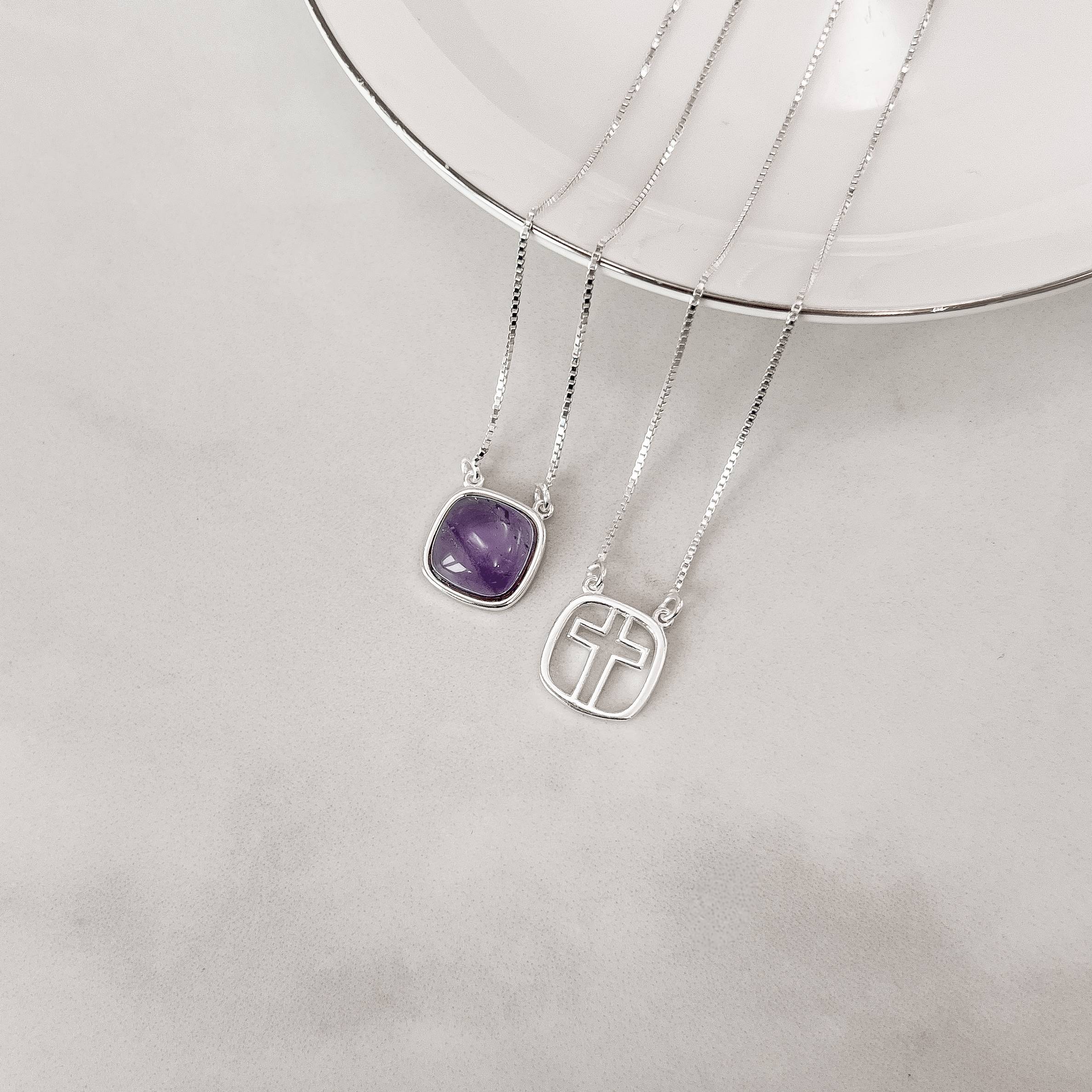 Escapulário cruz e pedra ametista v15 60cm