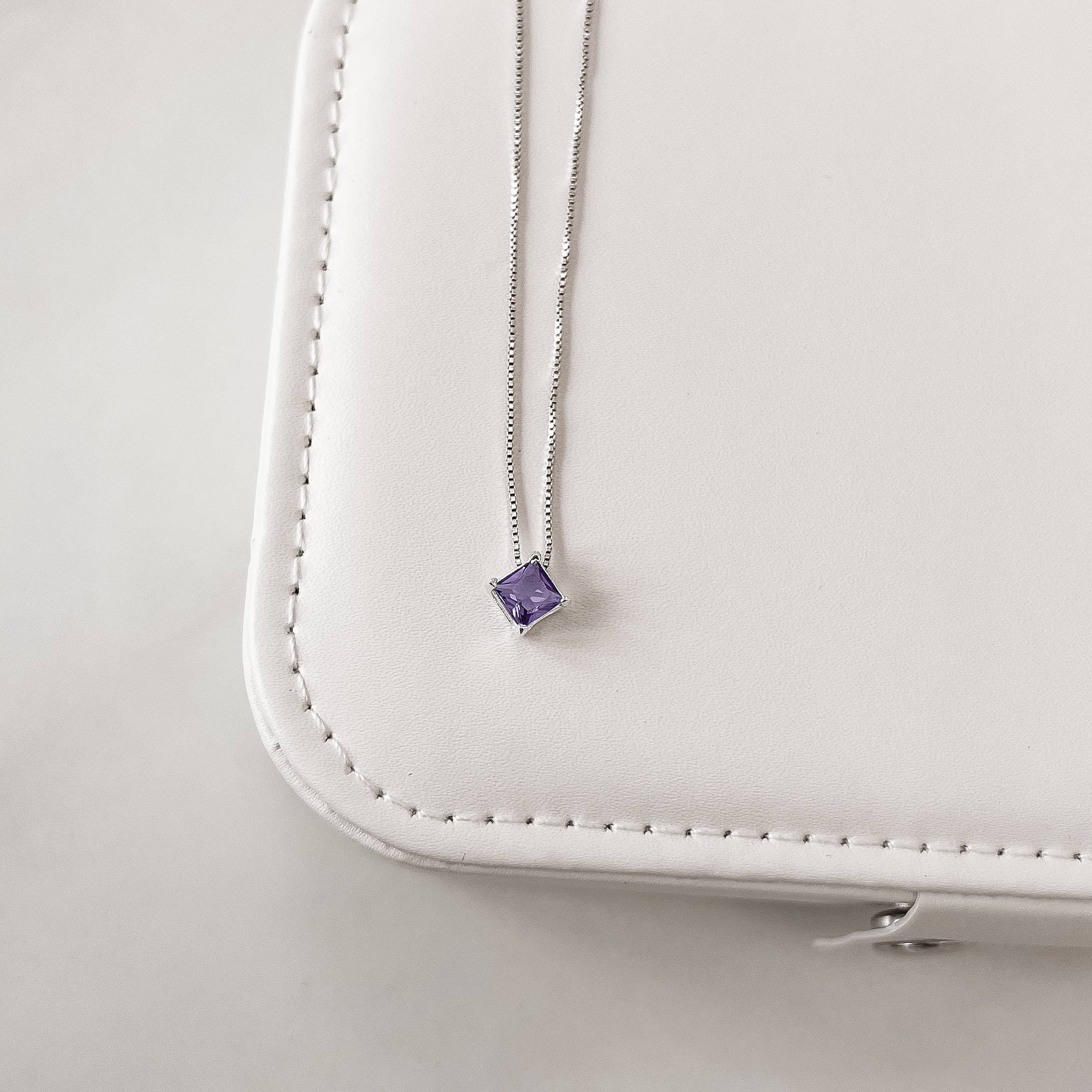 Colar zircônia losango lilás 8mm 40cm