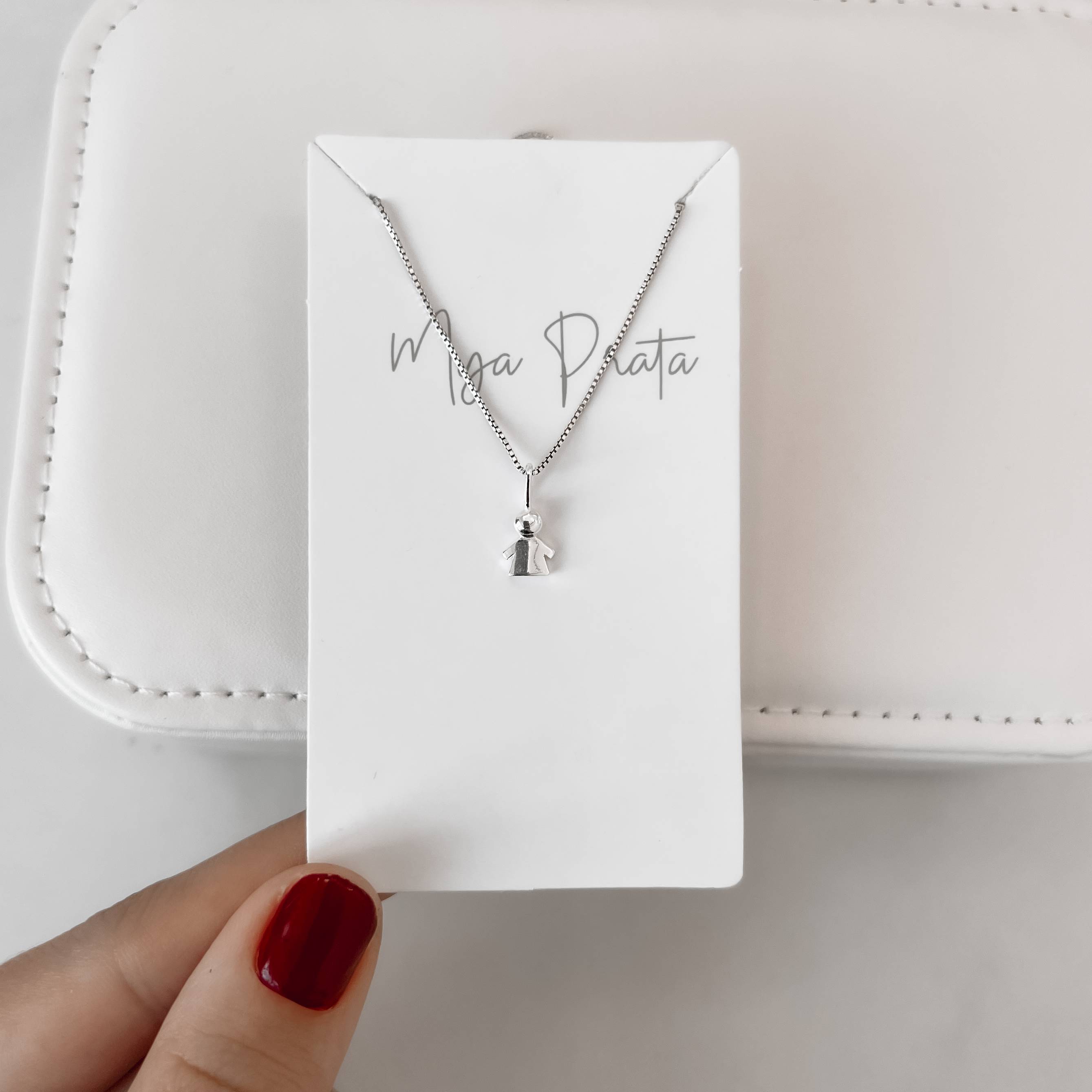 Colar pingente menina 8mm 40cm