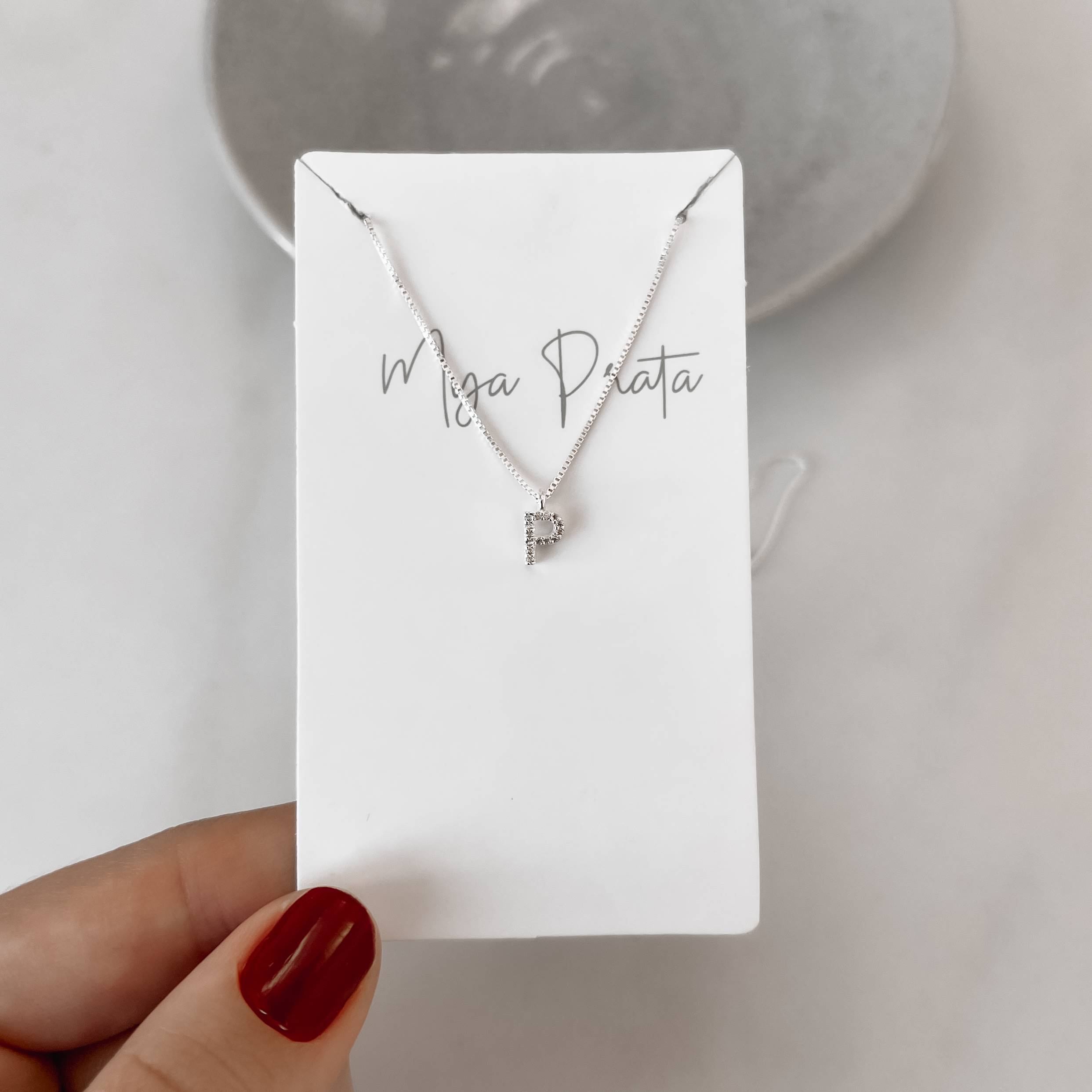 Imagem Secundária Colar pingente letra P cravejada 6mm 40cm