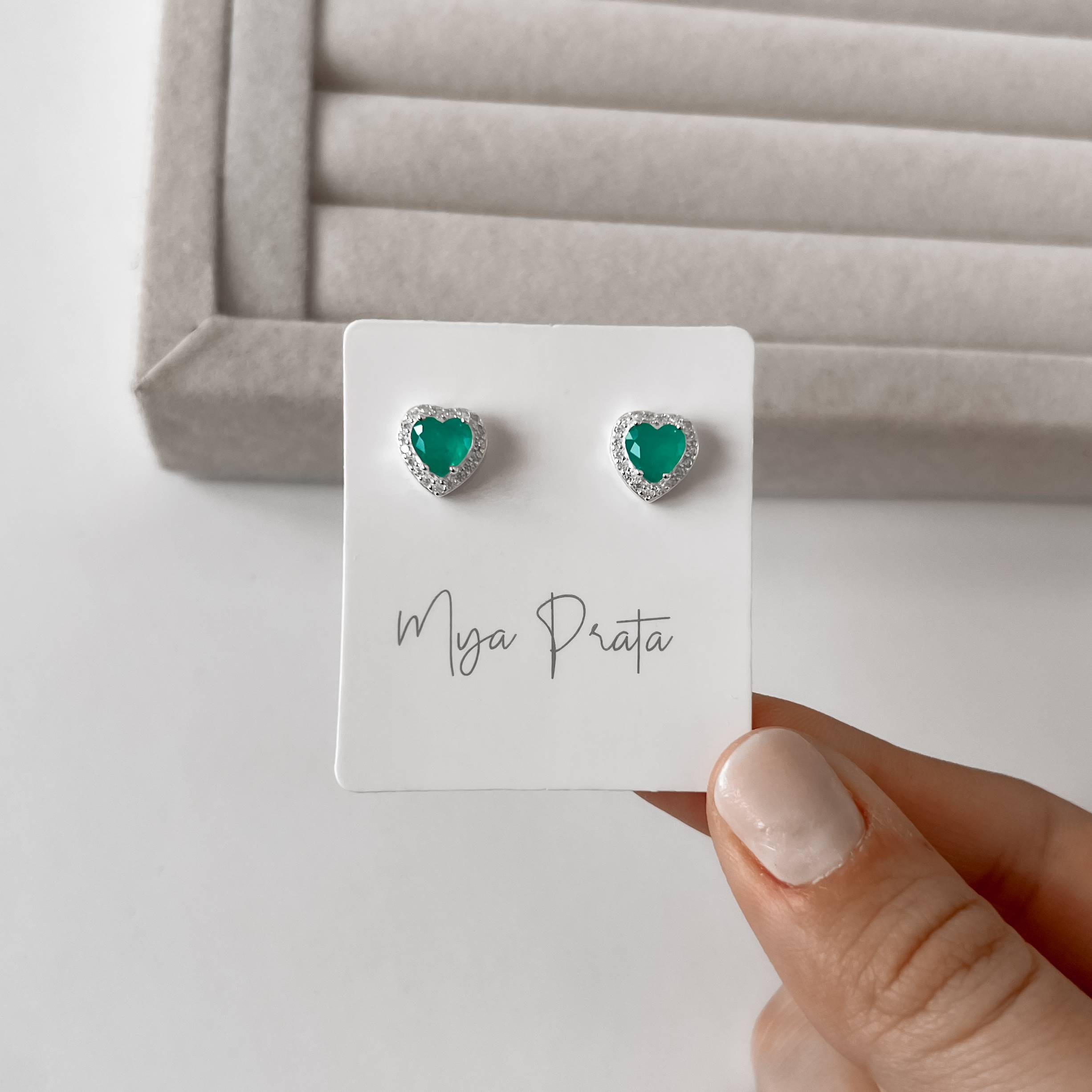 Imagem Brinco zircônia coração verde fusion com cravejado 9mm