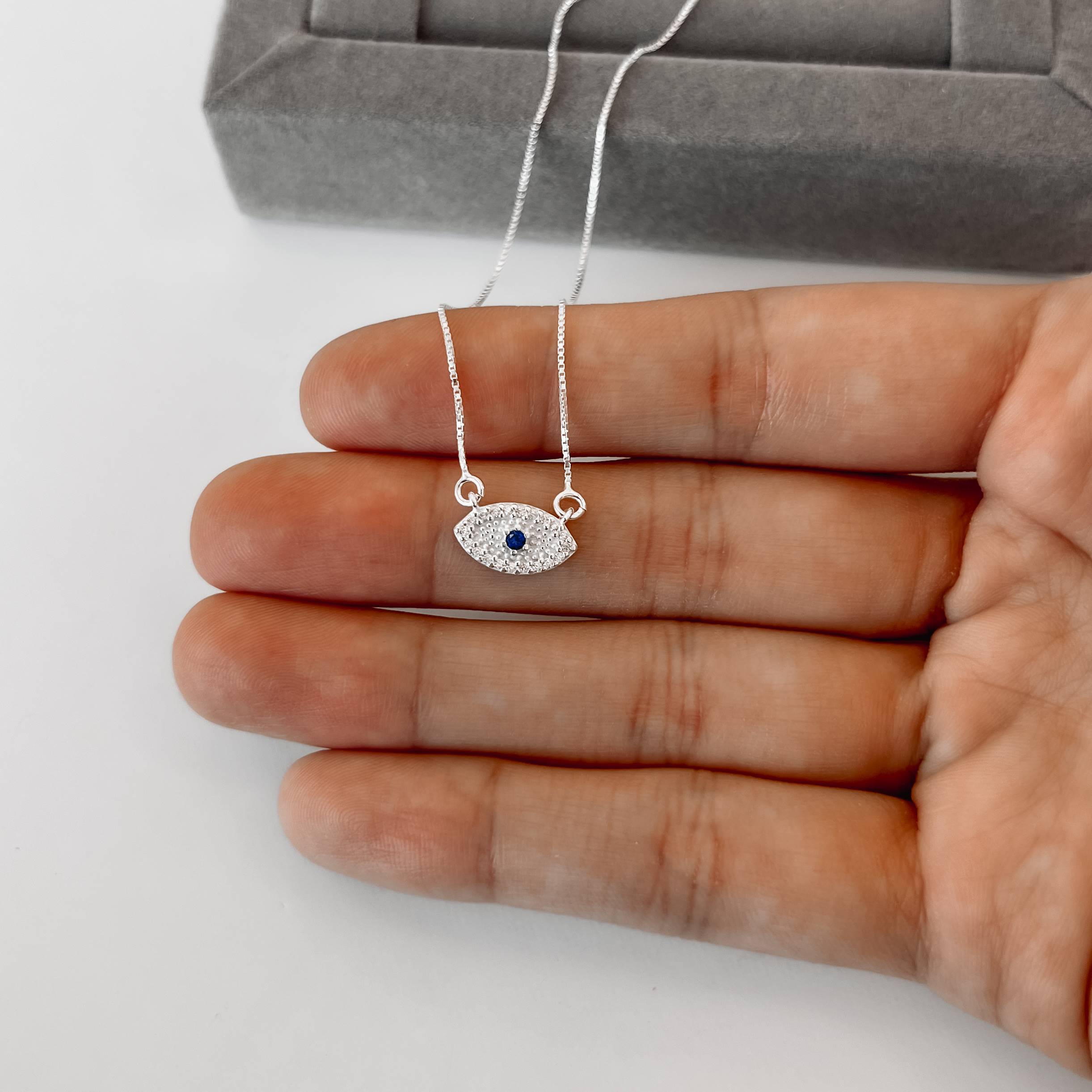 Colar entremeio olho grego navete cravejado 12mm v12 45cm