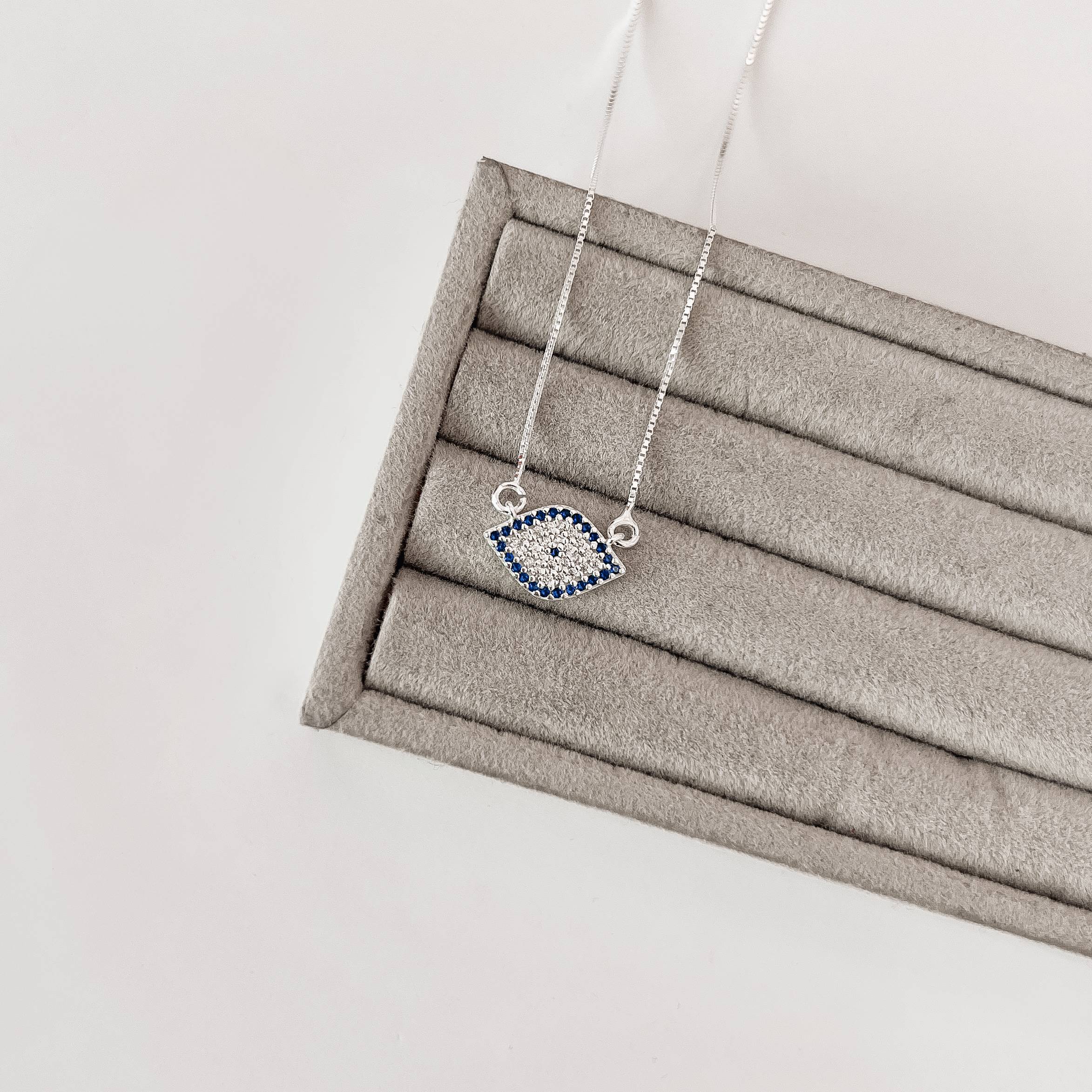 Imagem Secundária Colar entremeio olho grego navete cravejado 14mm v12 45cm