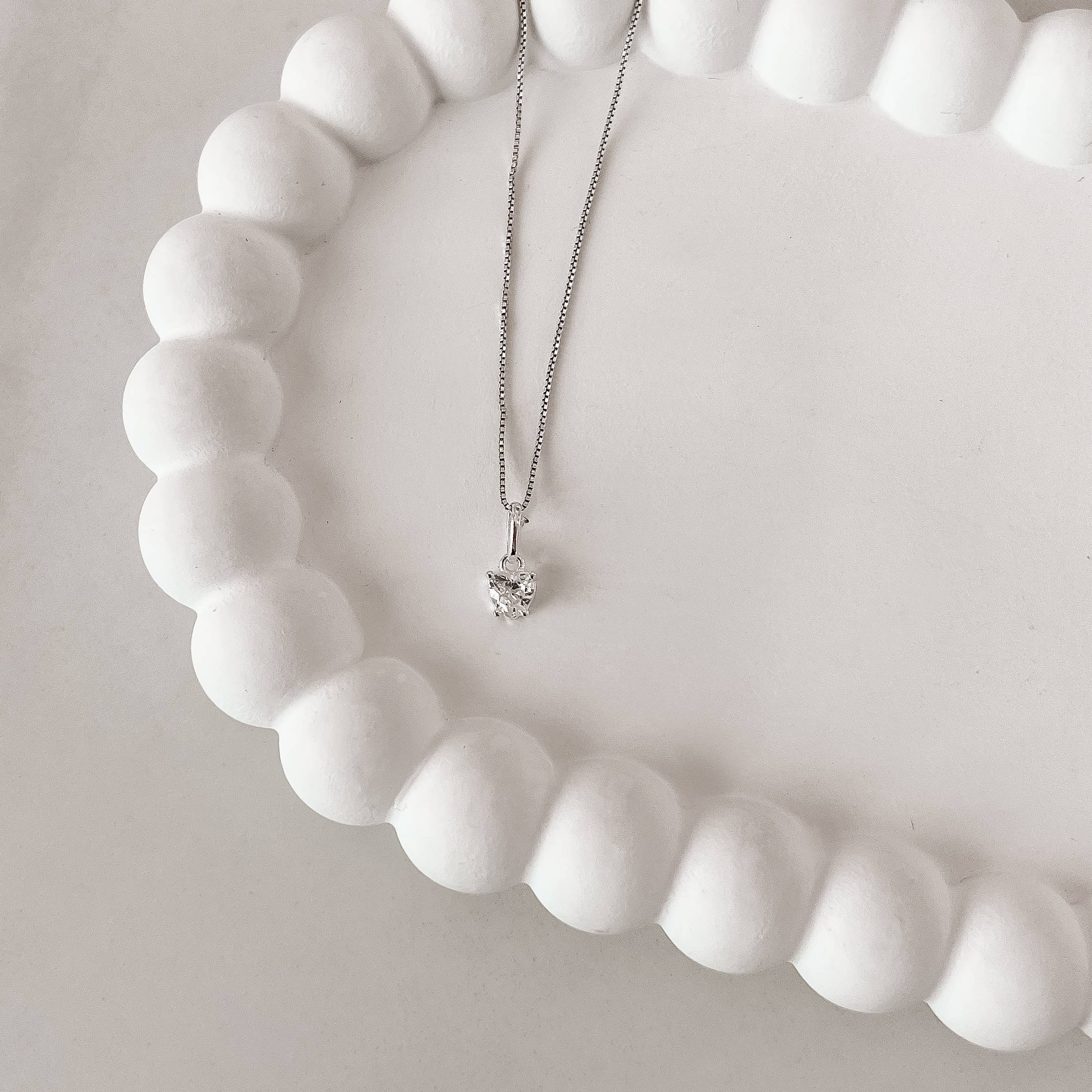 Imagem Secundária Colar pingente zircônia coração 5mm caixa alta 40cm