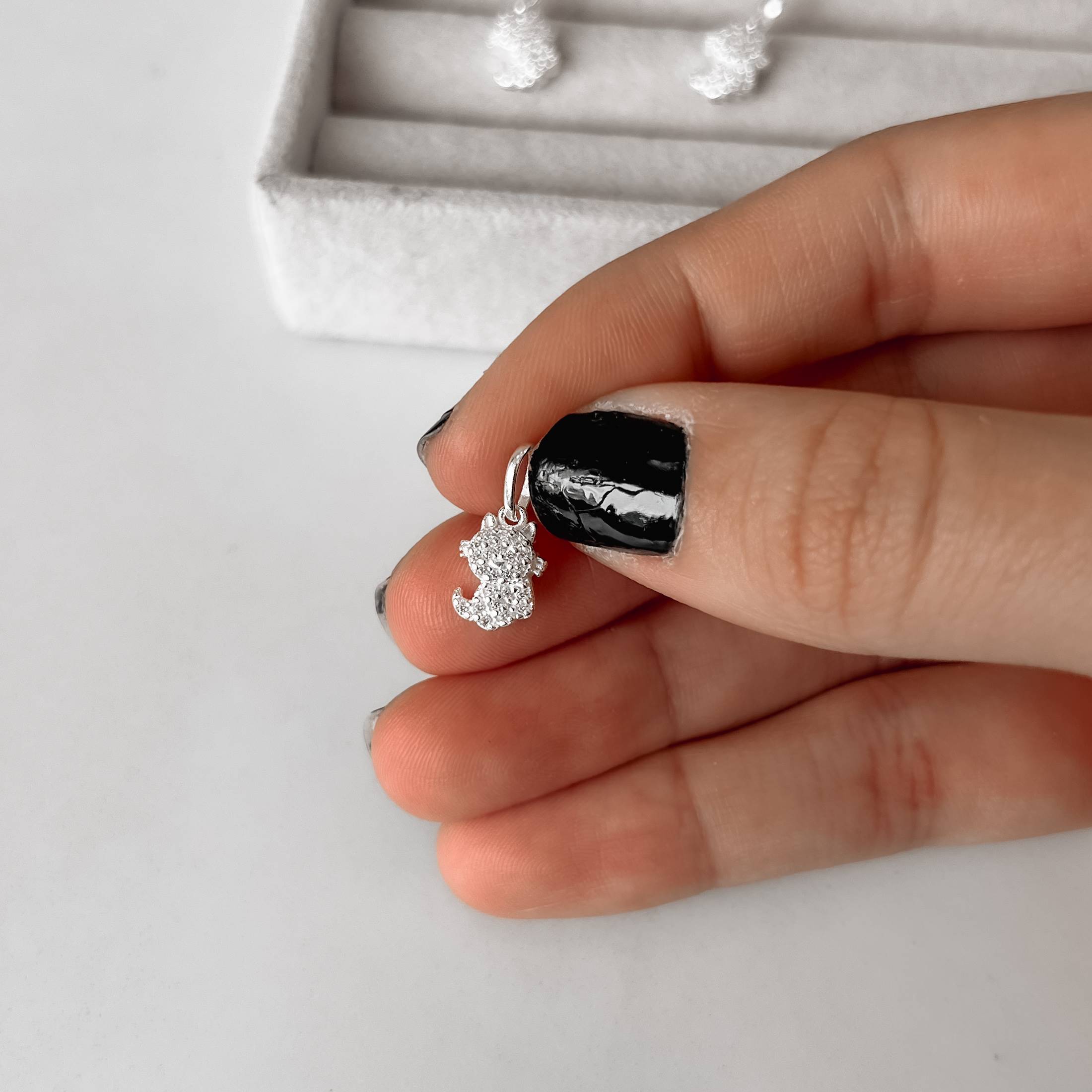 Pingente gato cravejado 9mm