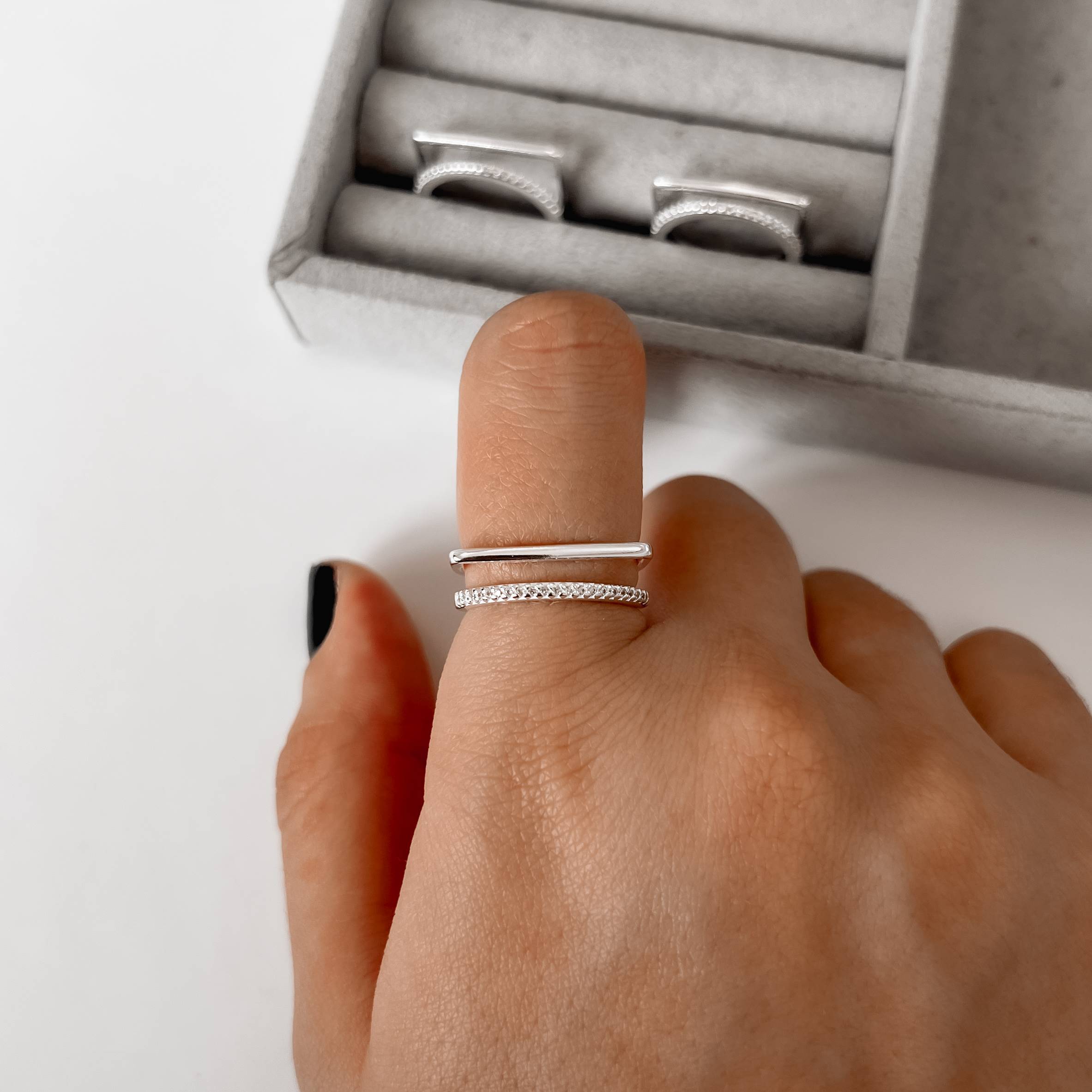 Imagem Secundária Anel duplo meia aliança e reto liso