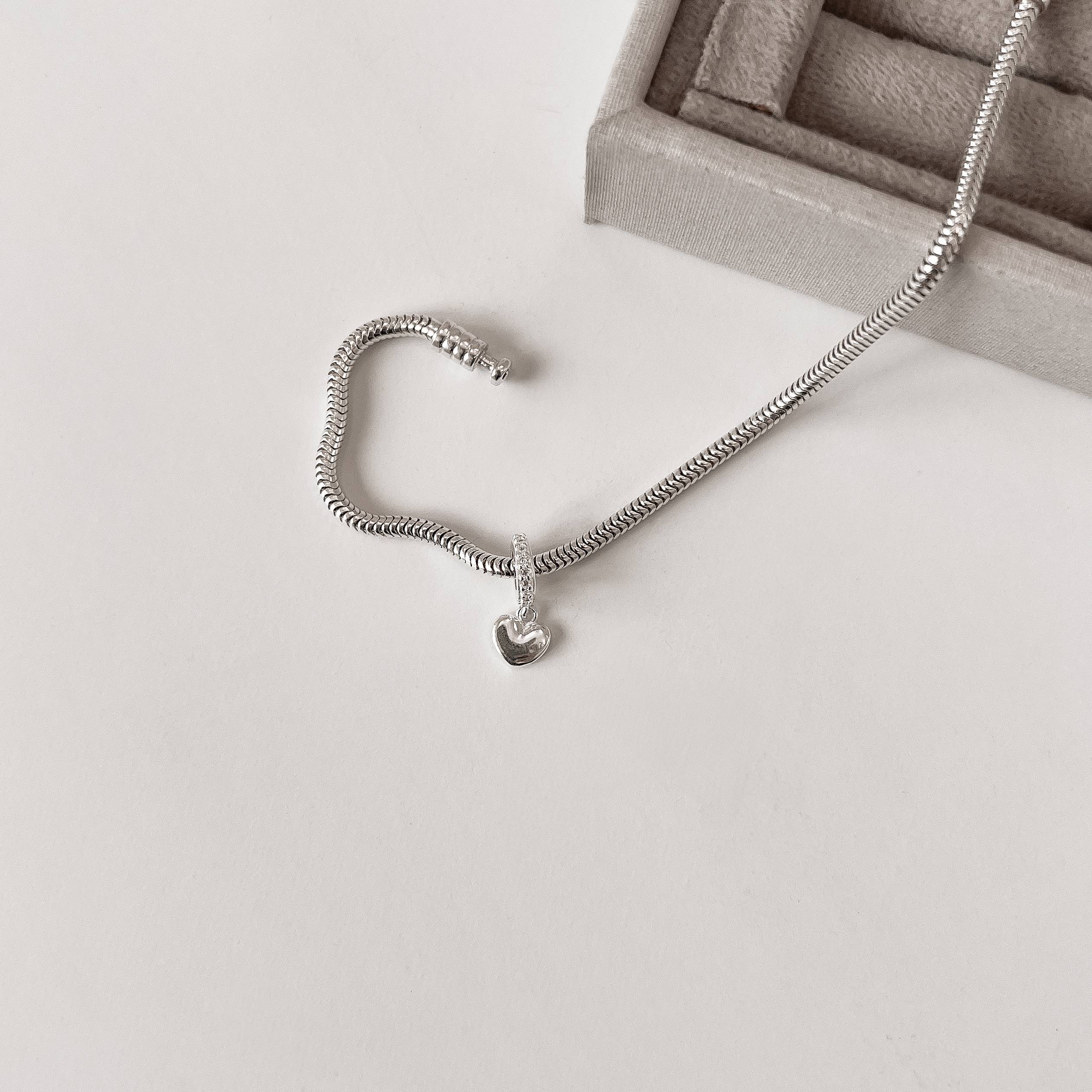 Berloque pingente coração 7mm elo cravejado 