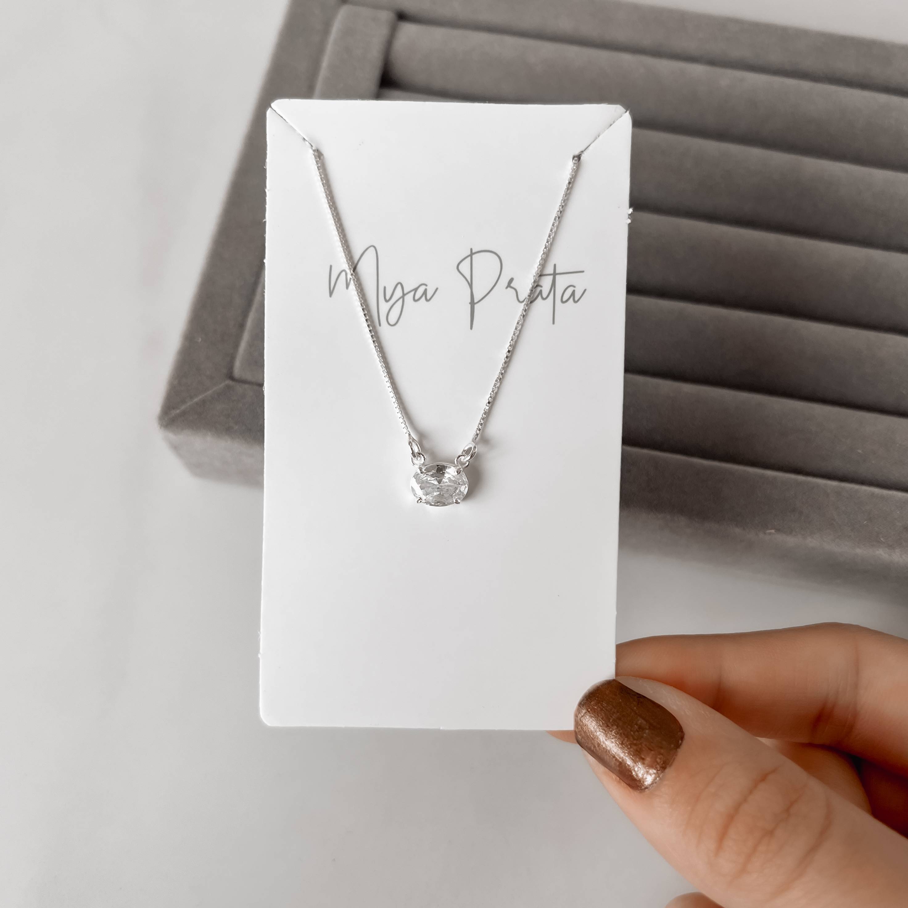 Imagem Secundária Colar zircônia oval 8mm v12 40cm