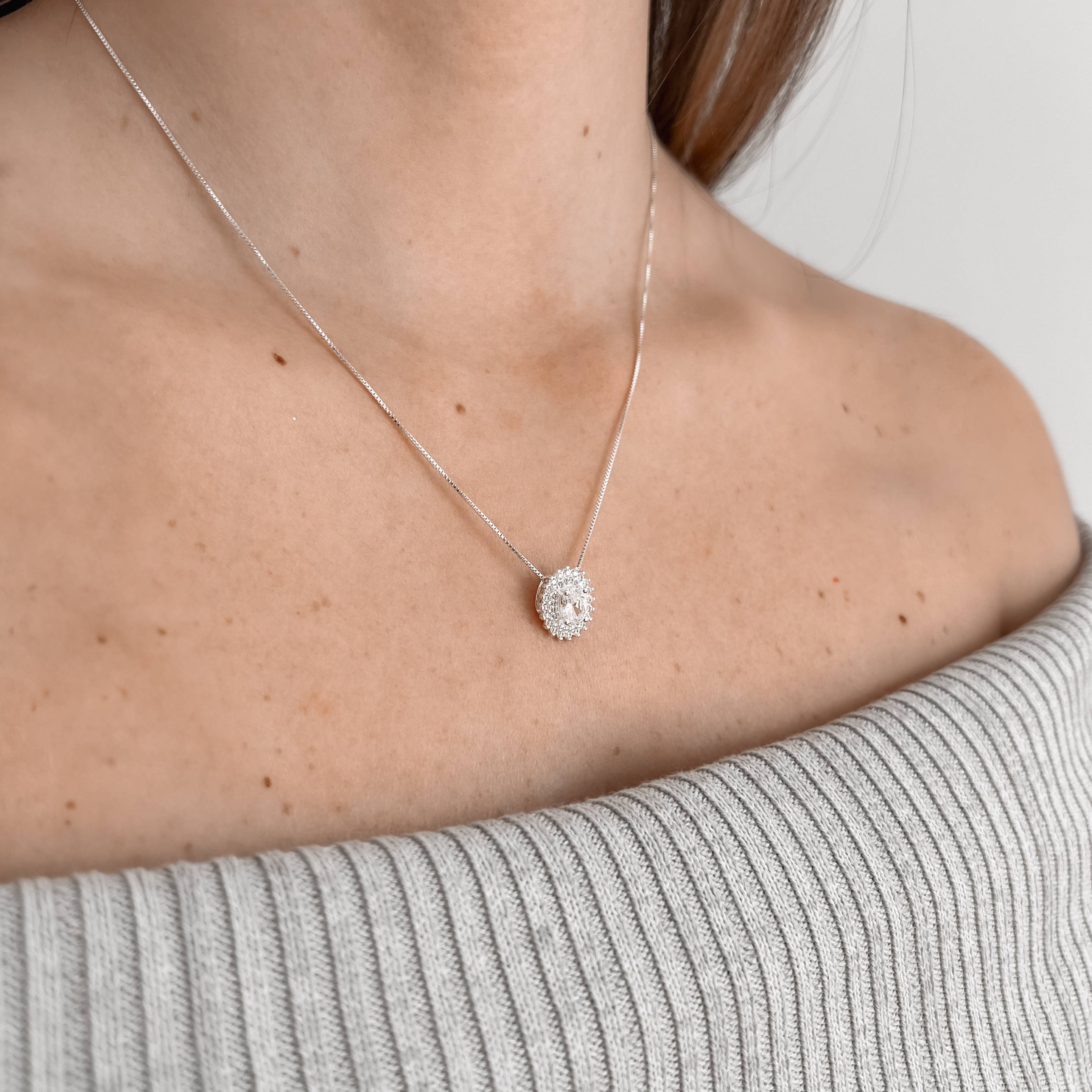 Imagem Secundária Colar zircônia oval com cravejado duplo 14mm 45cm