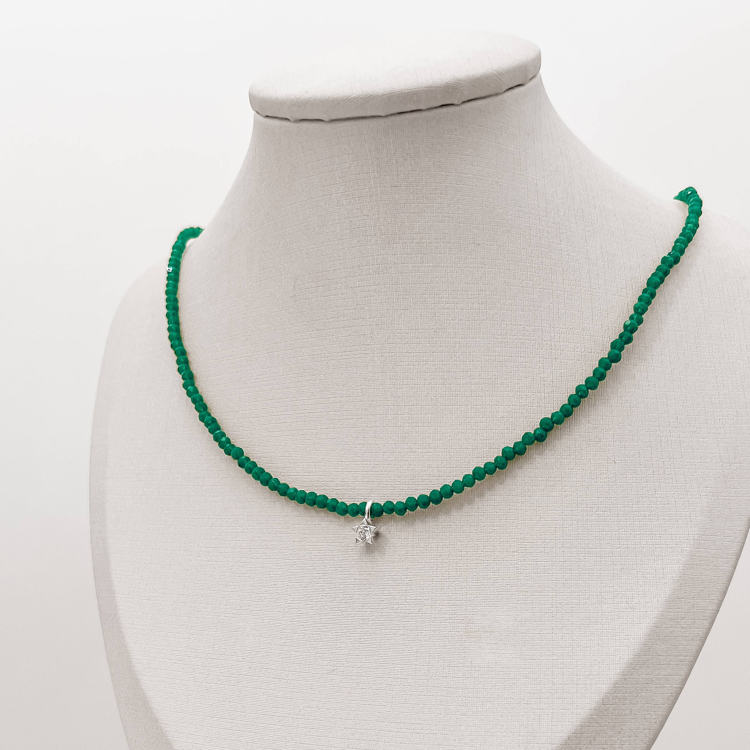 Colar cristal turquesa escuro 3mm pingente estrela com zircônia 5mm 40+5cm