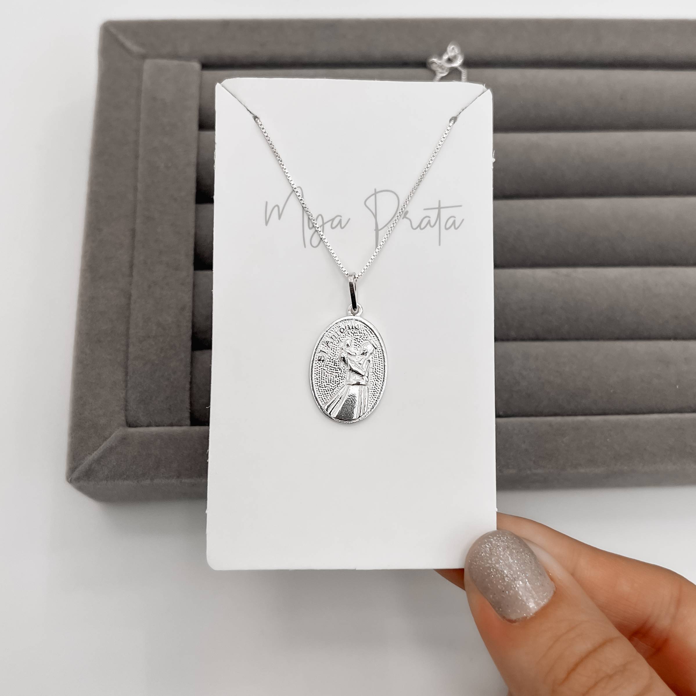 Imagem Secundária Colar pingente medalha St Antônio 20mm 45cm