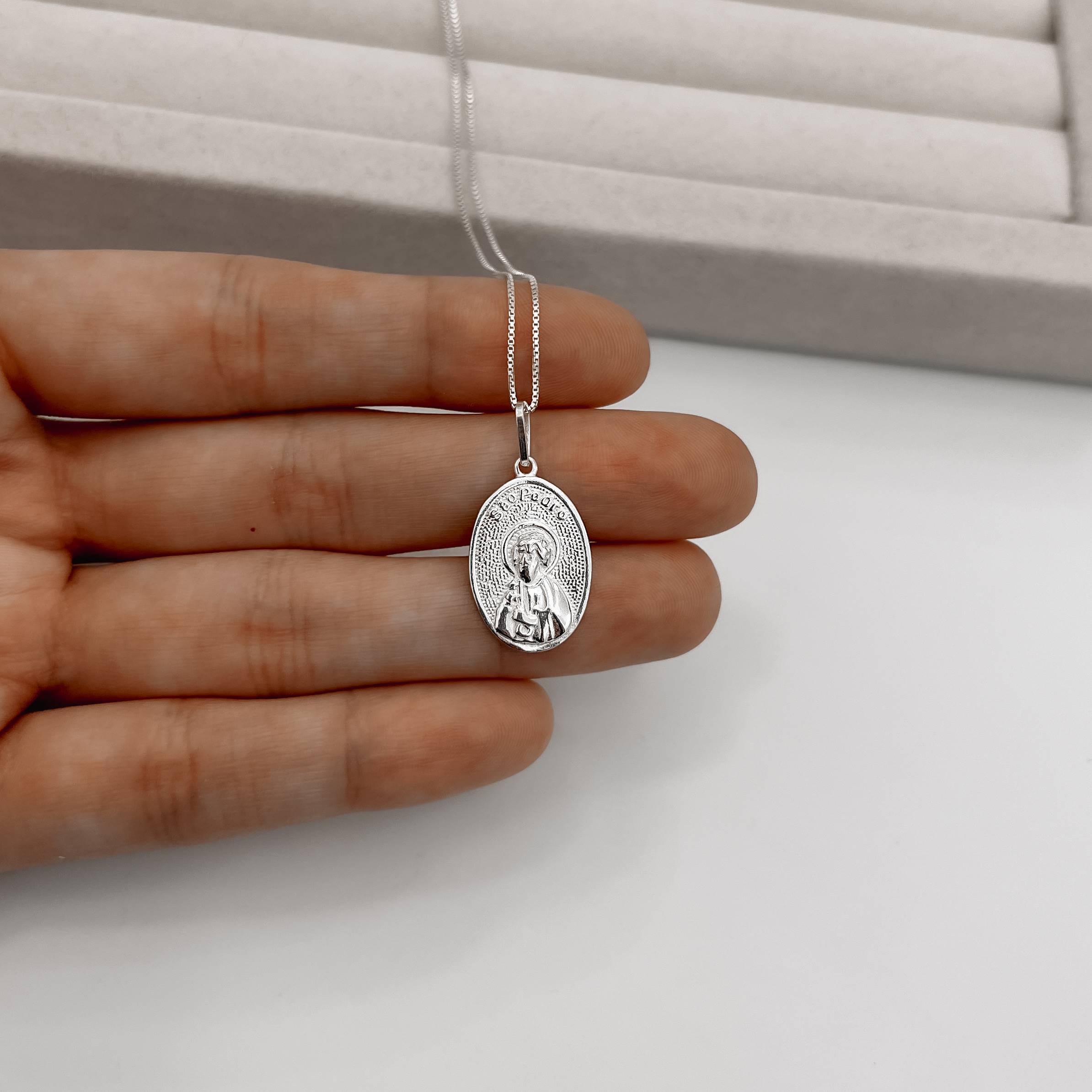 Imagem Secundária Colar pingente medalha São Pedro 20mm 45cm