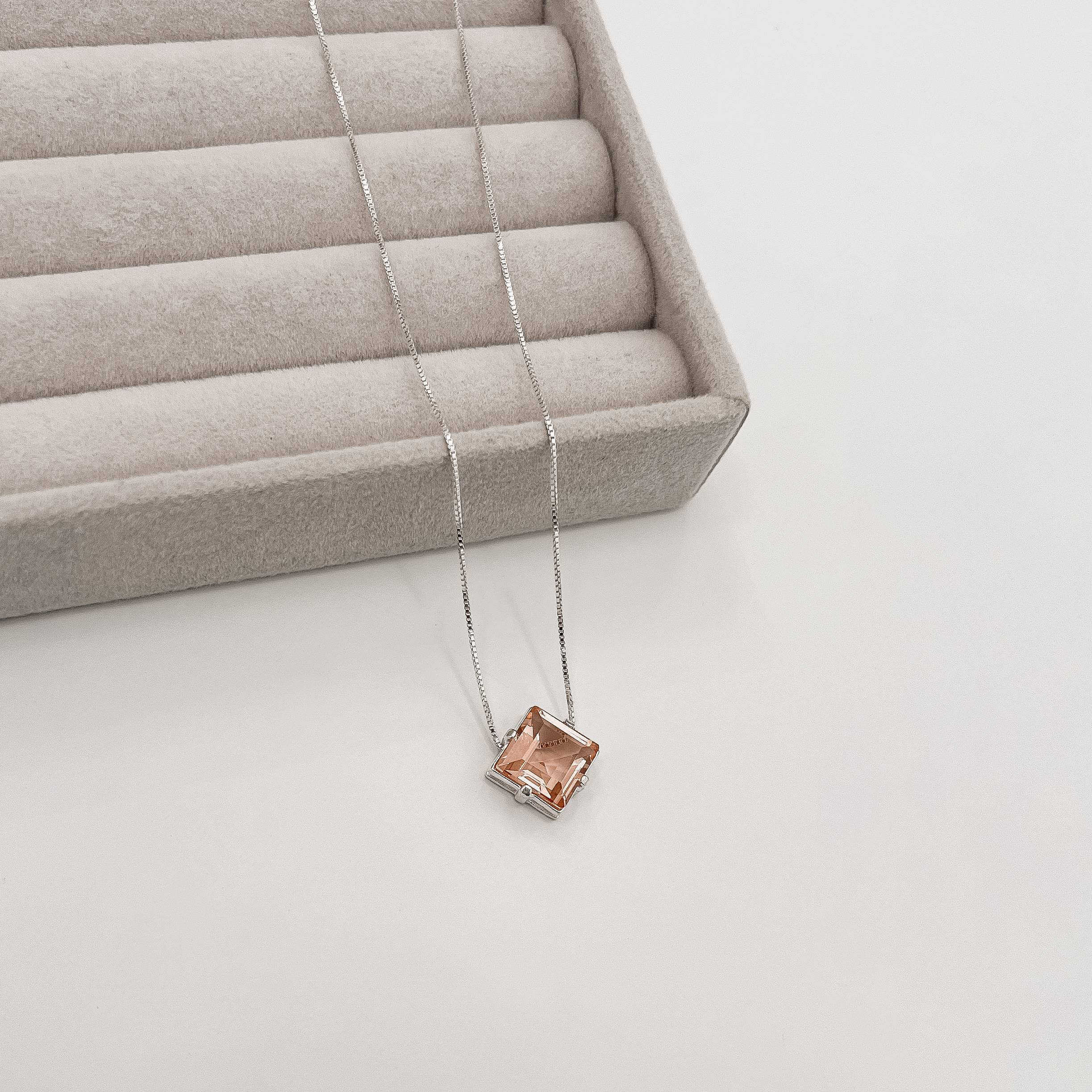 Imagem Secundária Colar zircônia losango rosê 14mm 45cm