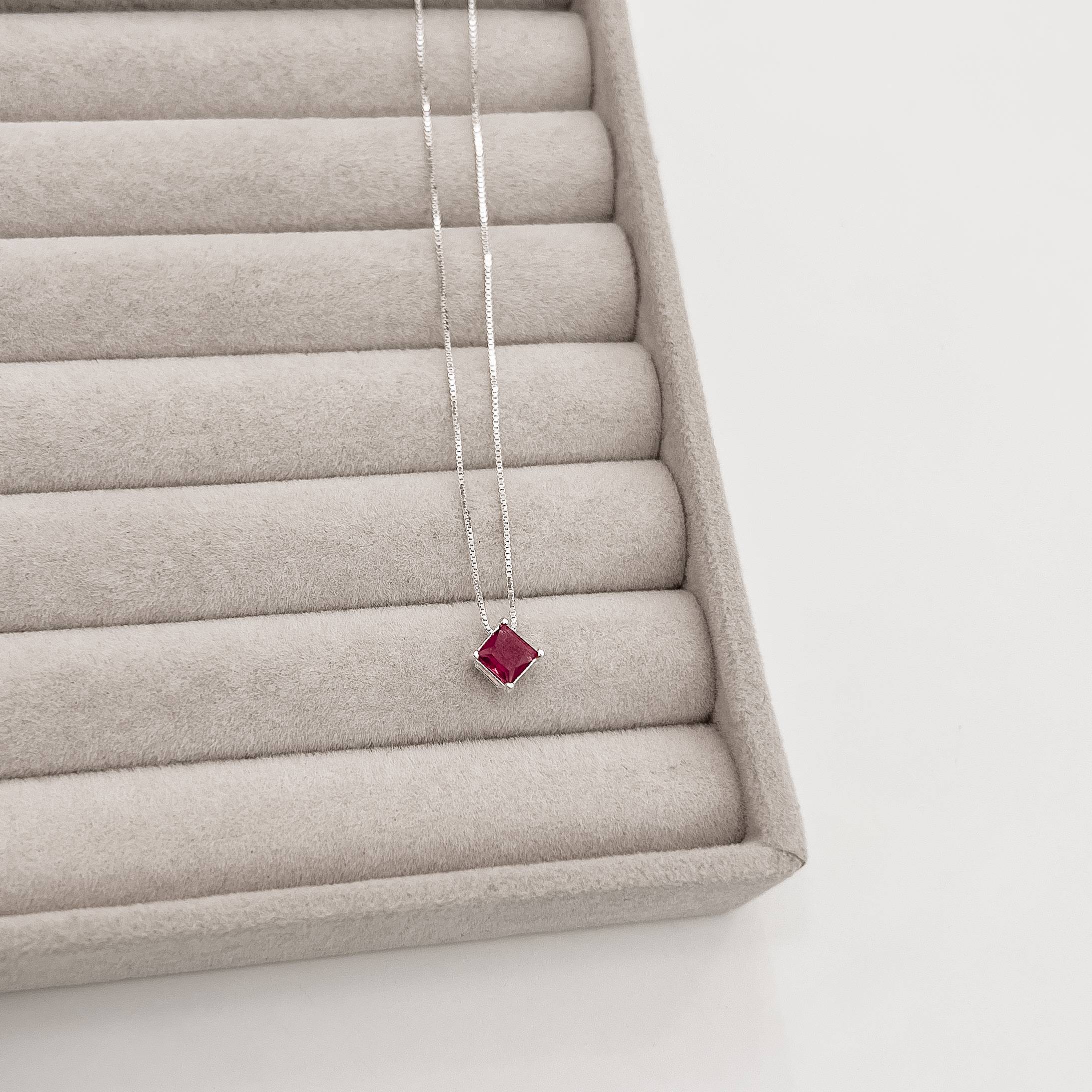 Colar zircônia losango cereja 8mm 40cm