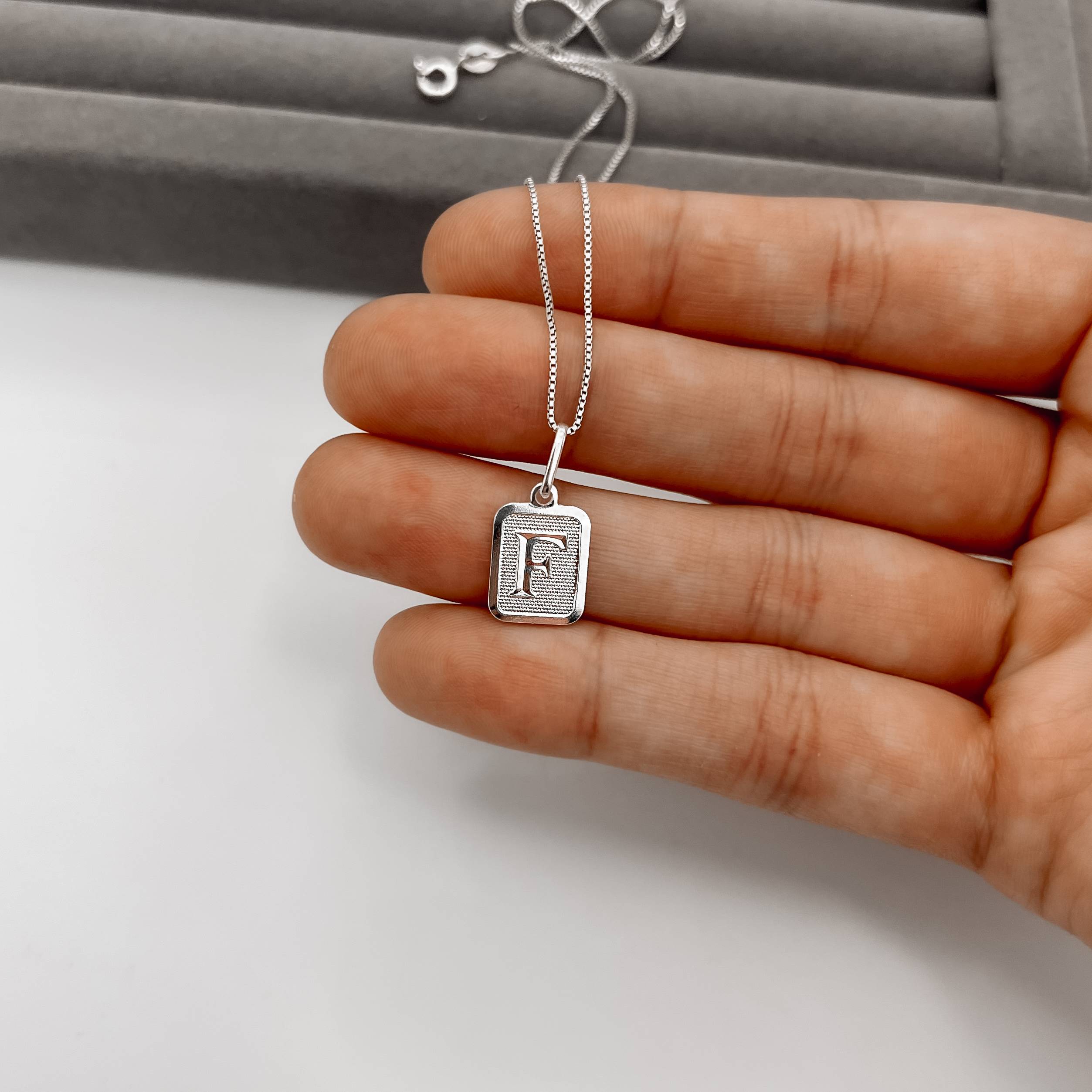 Imagem Secundária Colar pingente placa letra F 12mm 45cm