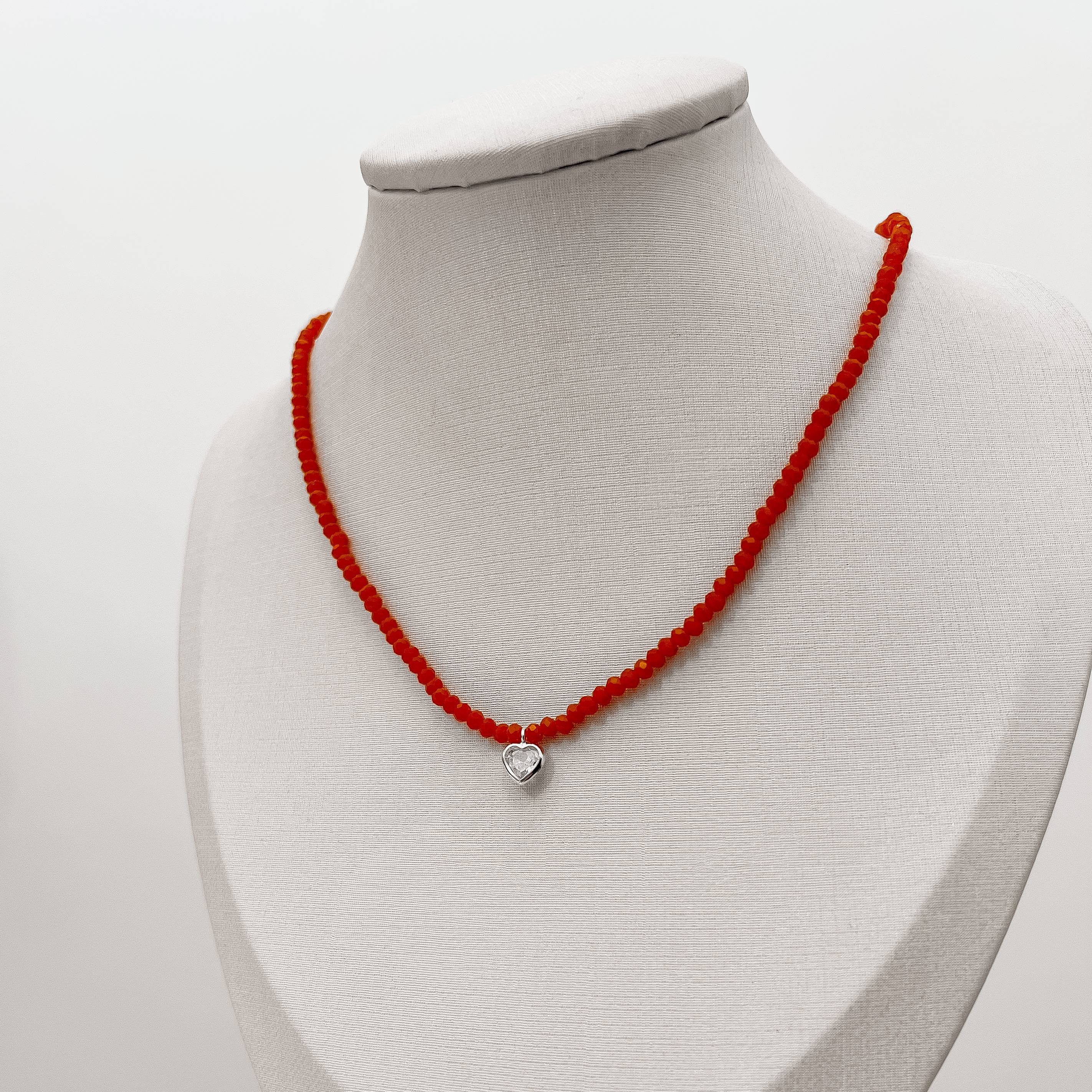 Imagem Secundária Choker cristal coral 3mm pingente zircônia coração cristal 6mm 40+5cm