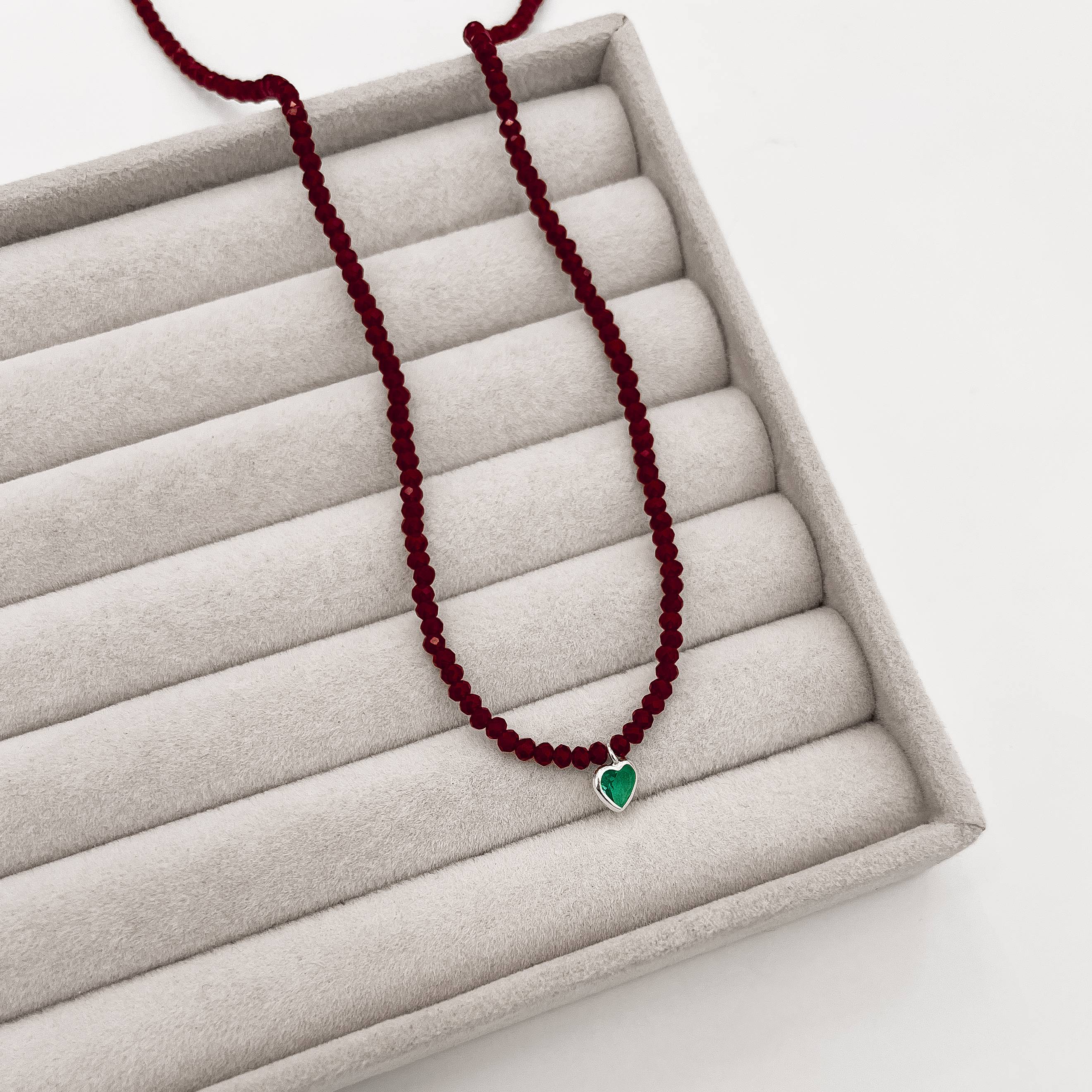 Imagem Secundária Choker cristal marsala 3mm pingente zircônia coração turquesa 6mm 40+5cm