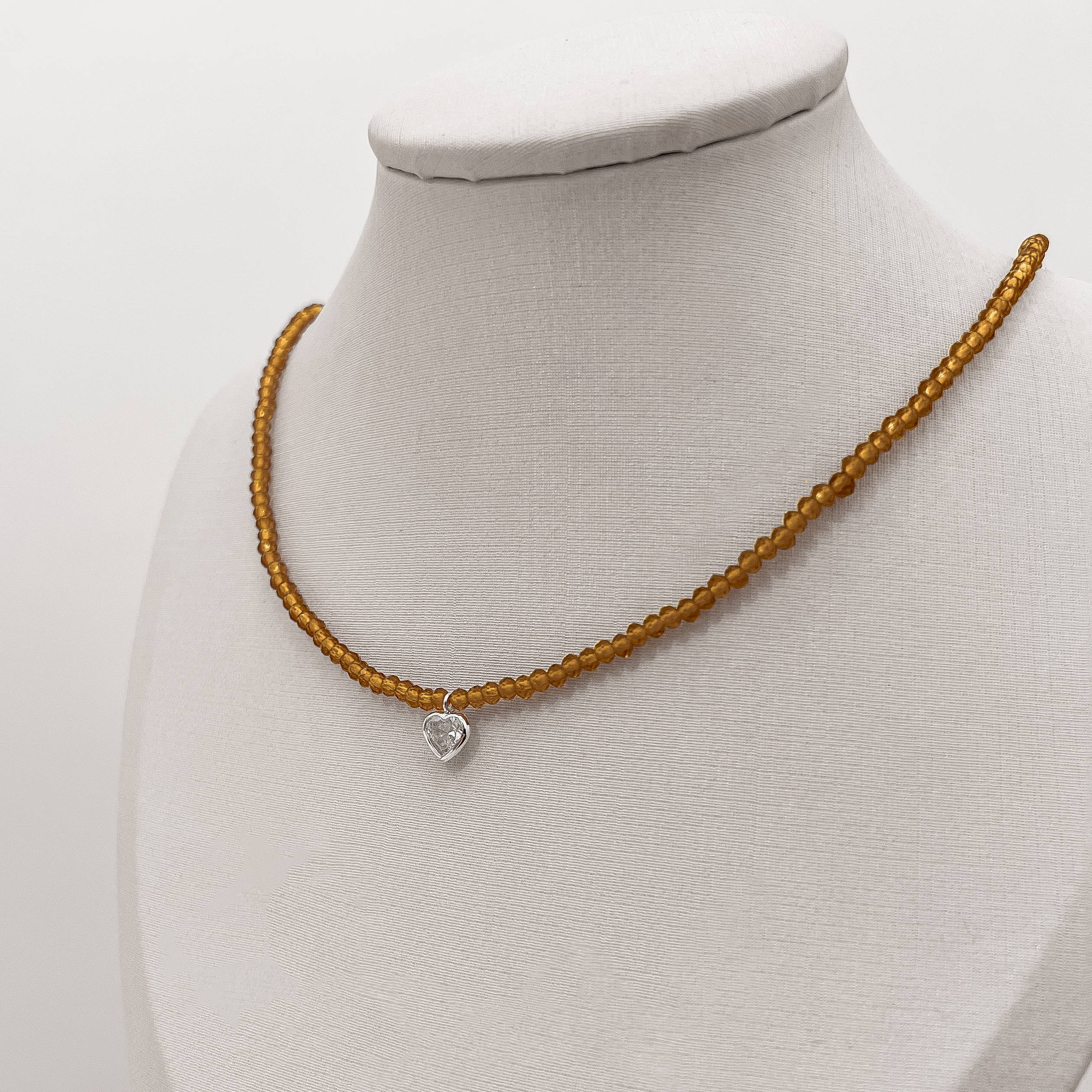 Imagem Choker cristal mostarda 3mm pingente zircônia coração cristal 6mm 40+5cm