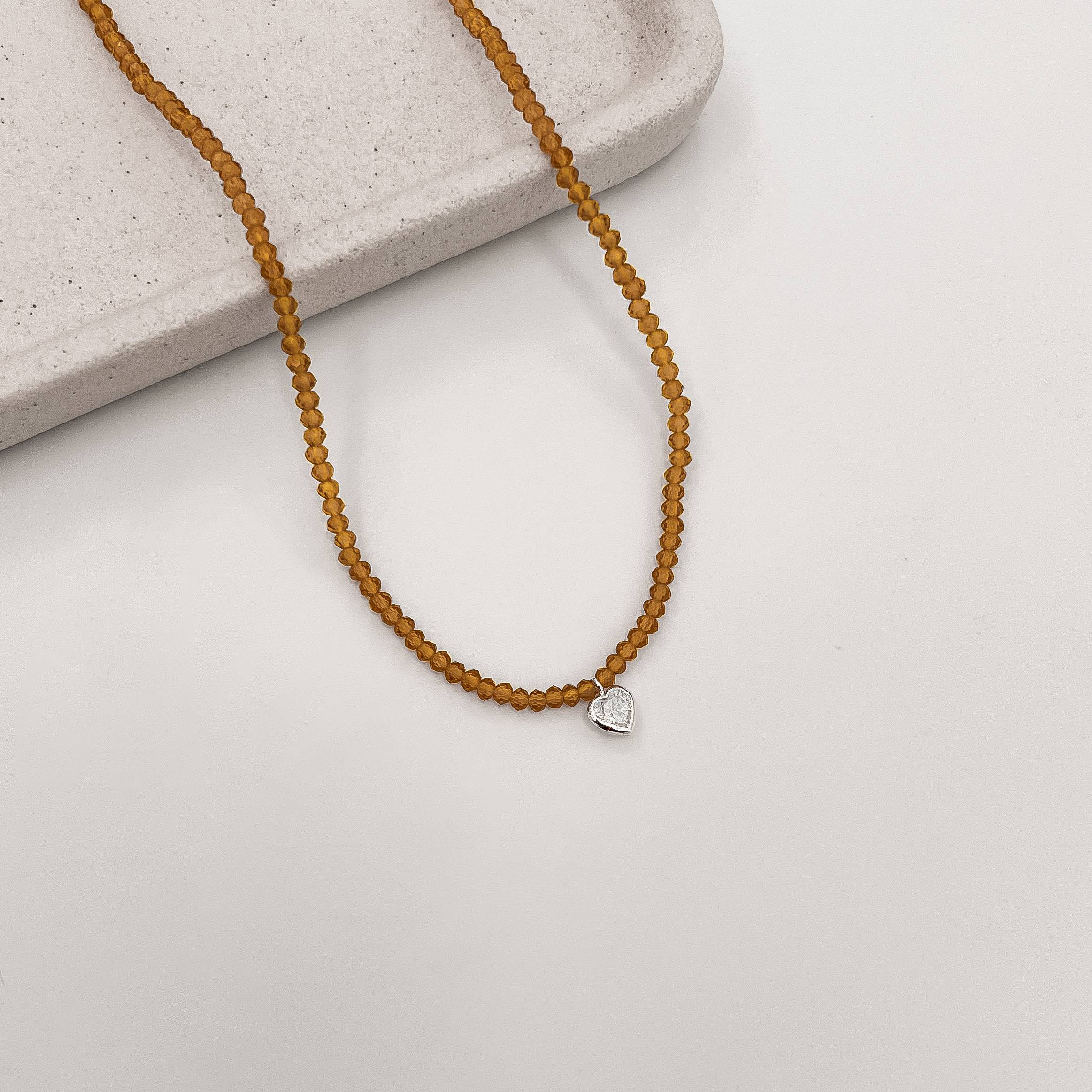 Imagem Secundária Choker cristal mostarda 3mm pingente zircônia coração cristal 6mm 40+5cm