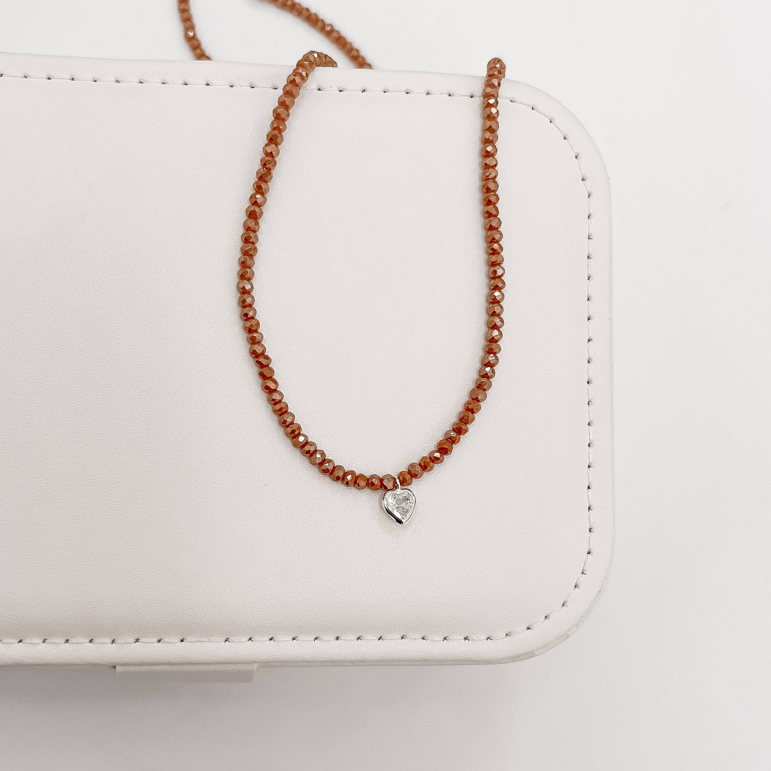 Imagem Choker cristal terracota 3mm pingente zircônia coração cristal 6mm 40+5cm