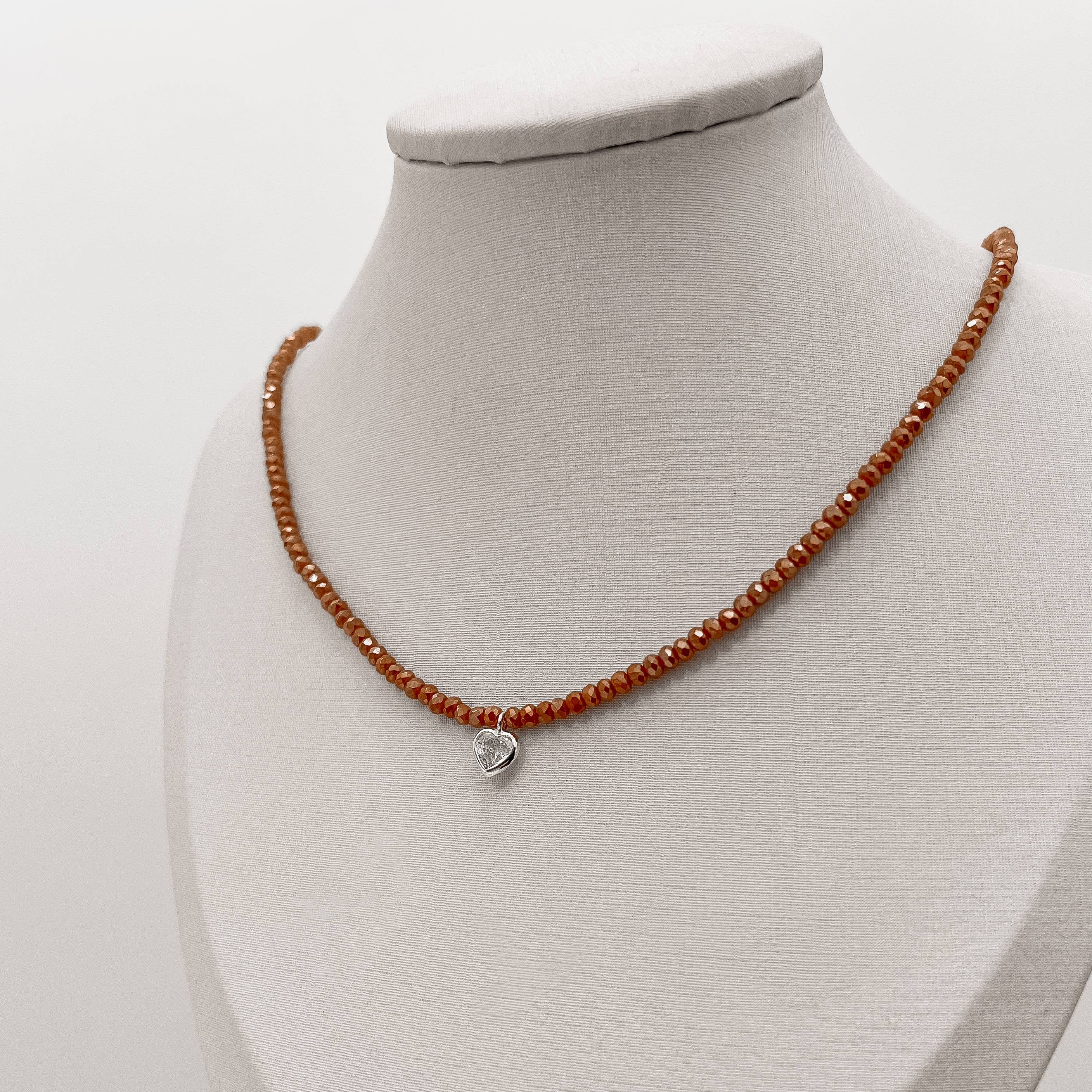 Imagem Secundária Choker cristal terracota 3mm pingente zircônia coração cristal 6mm 40+5cm
