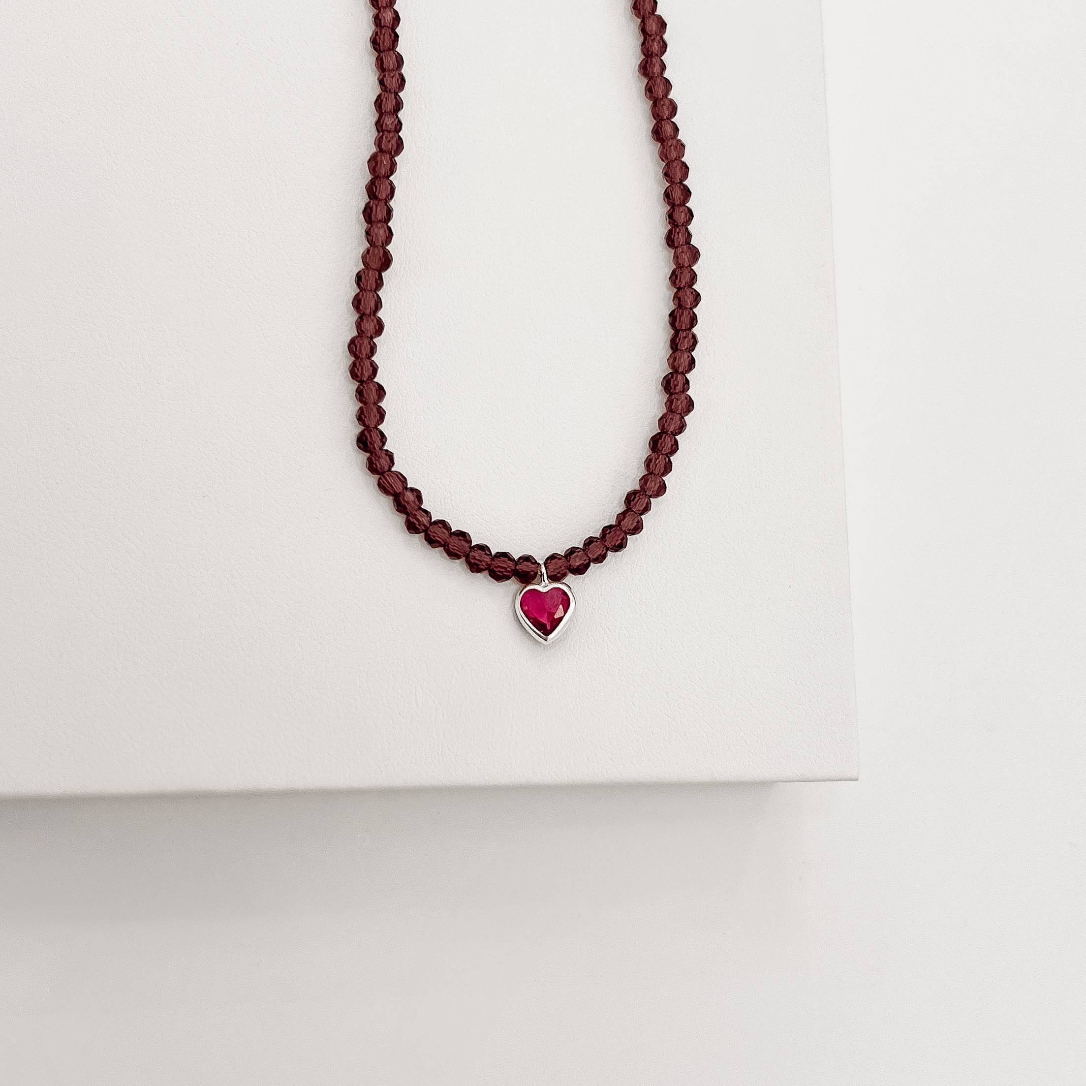 Imagem Secundária Choker cristal roxo transparente 3mm pingente zircônia coração rubi 6mm 40+5cm