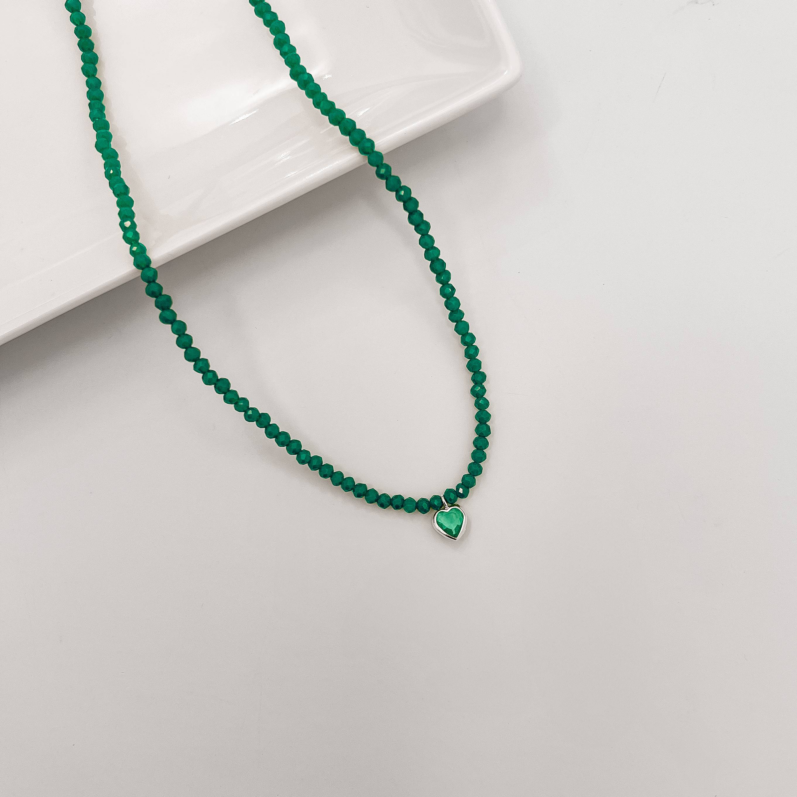 Imagem Secundária Choker cristal turquesa 3mm pingente zircônia coração turquesa 6mm 40+5cm