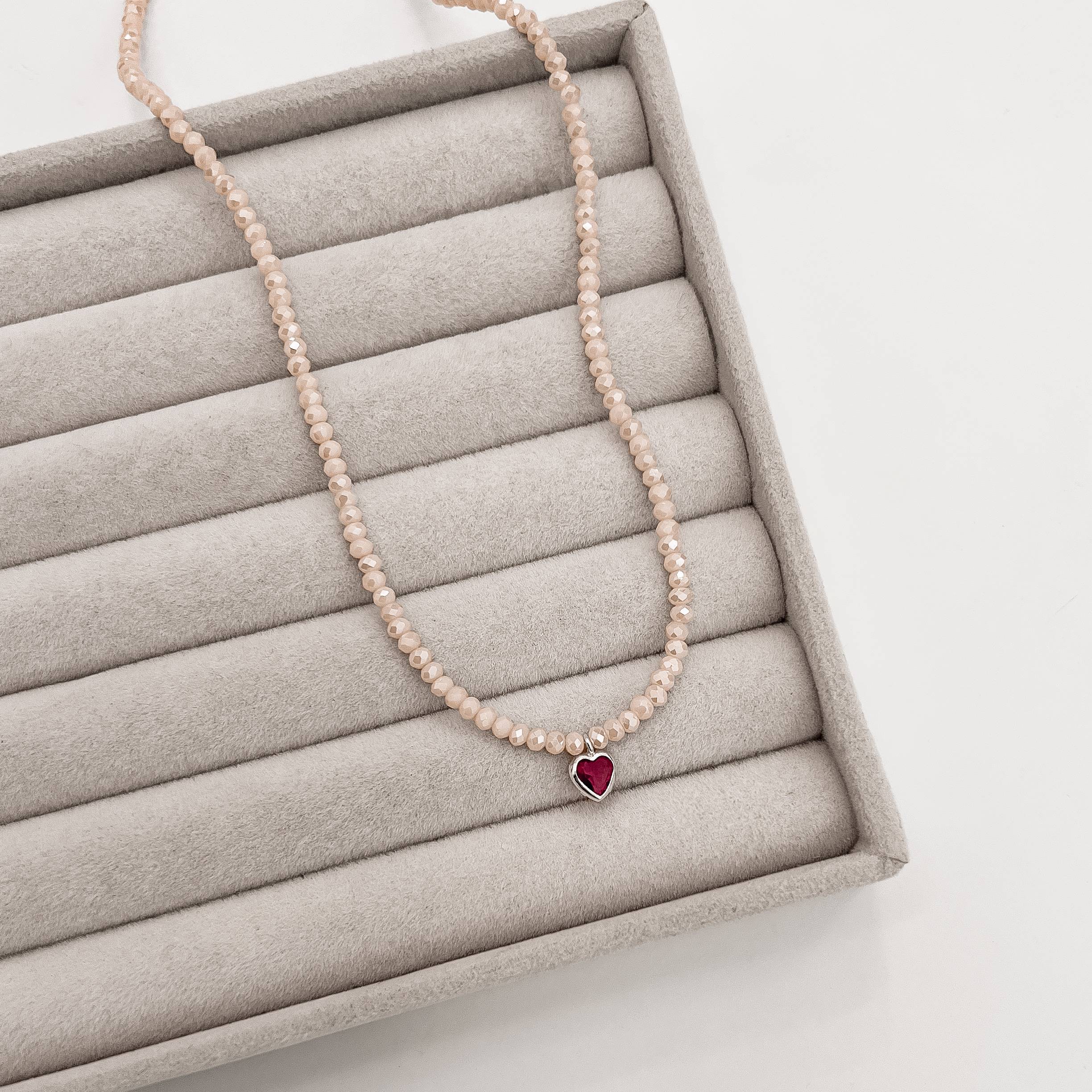 Imagem Choker cristal perolado 3mm pingente zircônia coração rubi 6mm 40+5cm