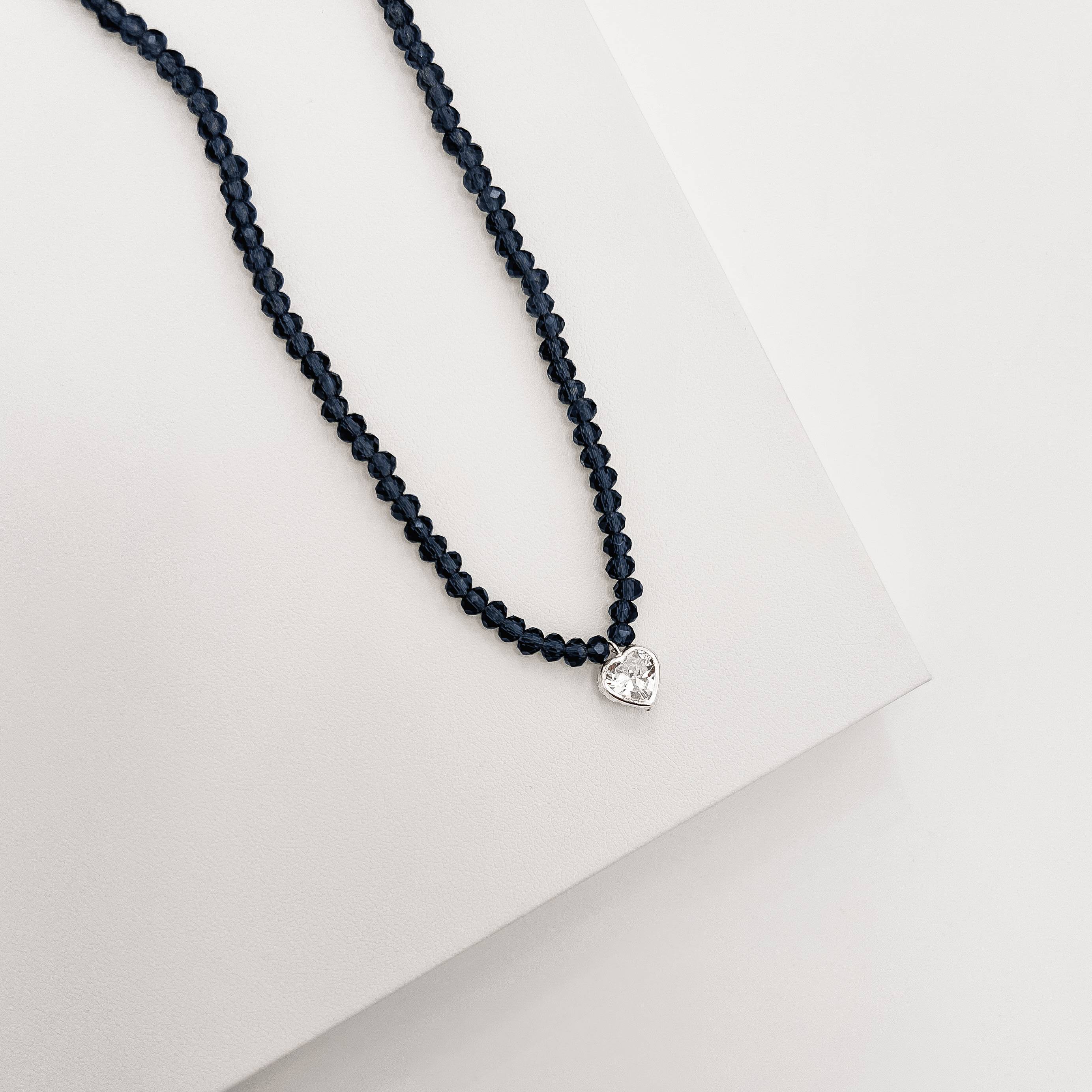 Choker cristal azul escuro transparente 4mm pingente zircônia coração cristal 8mm 40+5cm